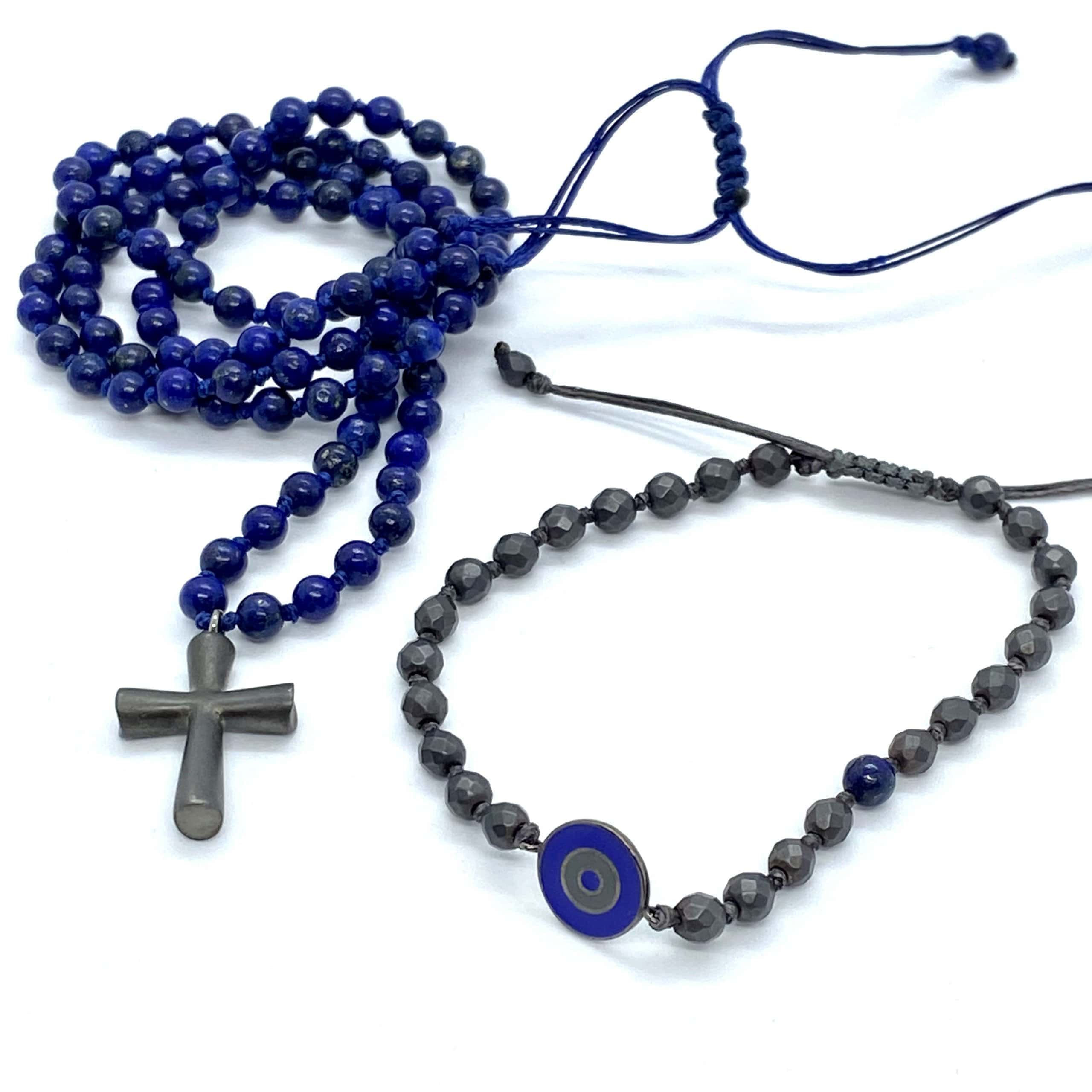 Hematite men’s bracelet with enameled Eye on top a lapis lazuli bead — Melina Fachidis (4)