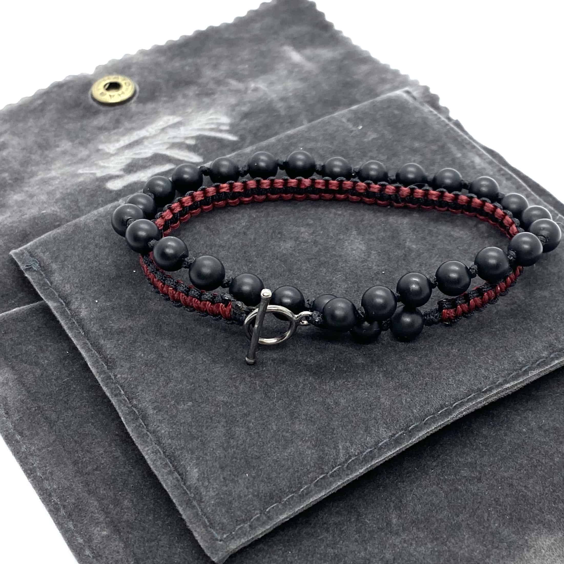 Men’s black onyx red/ black macramé bracelet — Melina Fachidis (2)