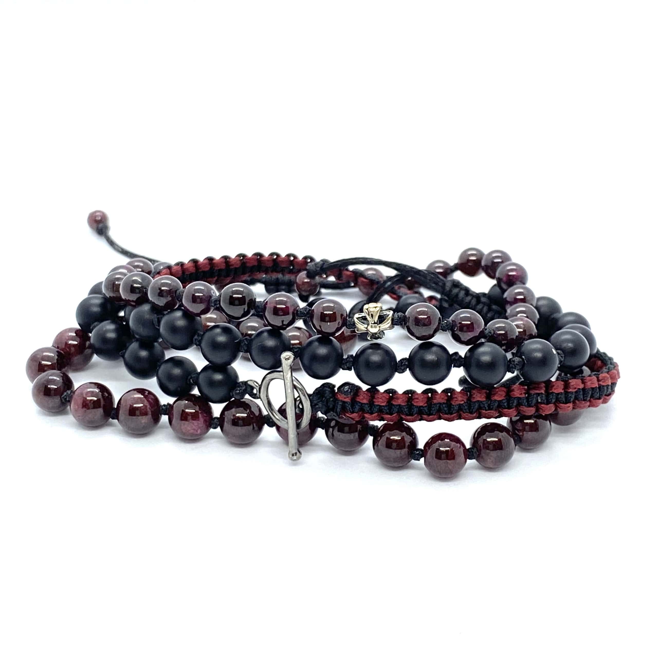 Men’s black onyx red/ black macramé bracelet — Melina Fachidis (3)