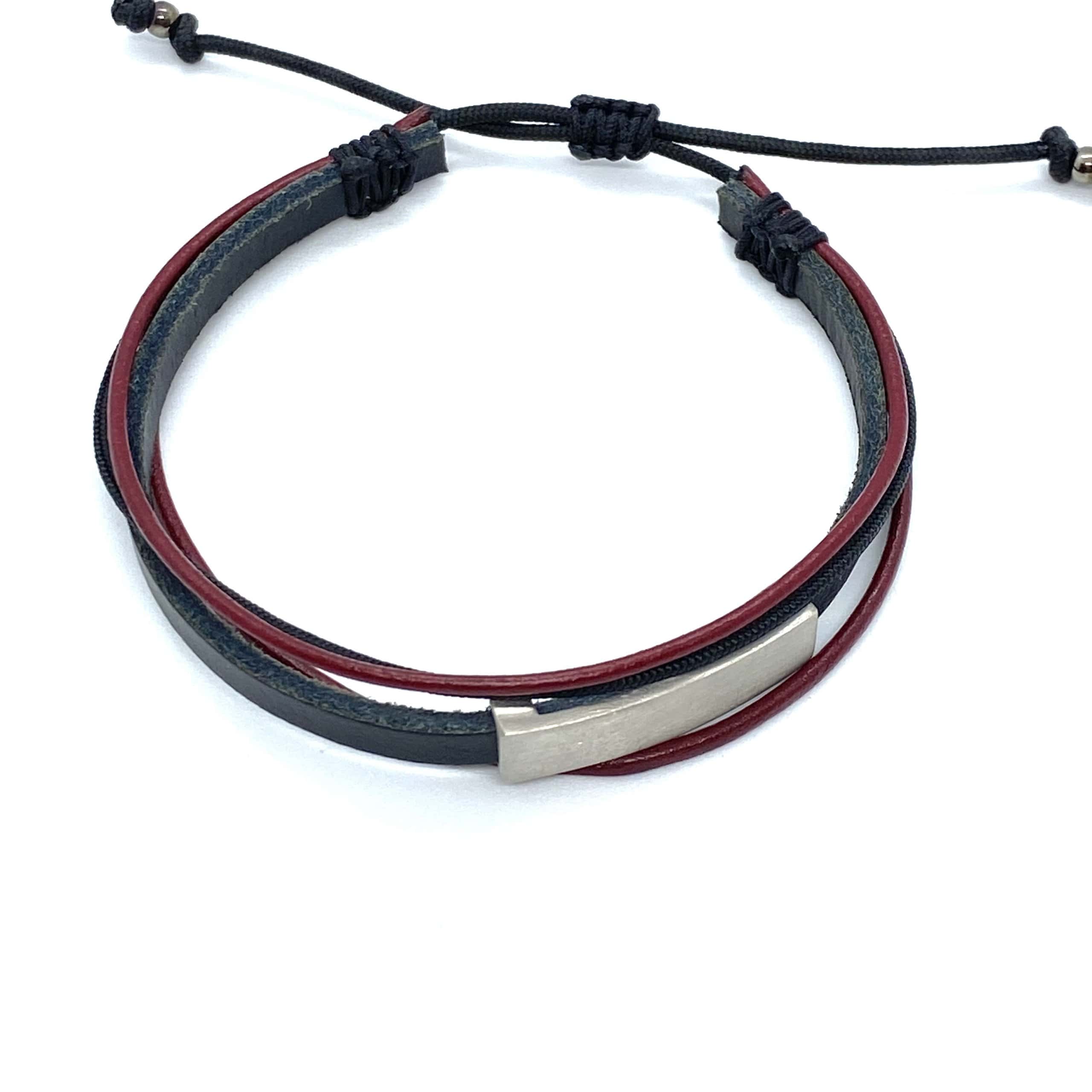 Men’s silver wide bar on a brown/ burgunty leather cuff bracelet — Melina Fachidis (2)
