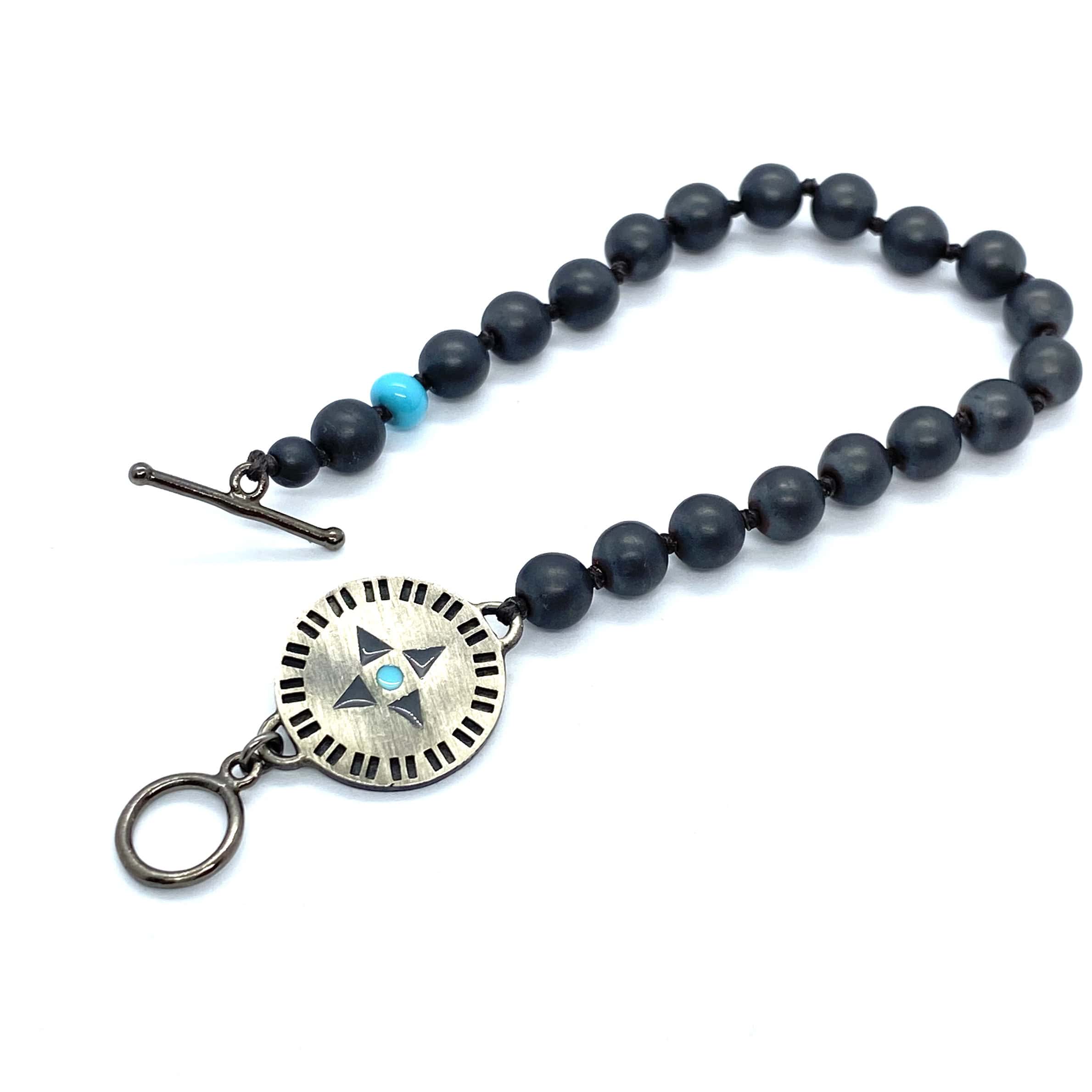 Men’s gray hematite bracelet with silver compass — Melina Fachidis (2)