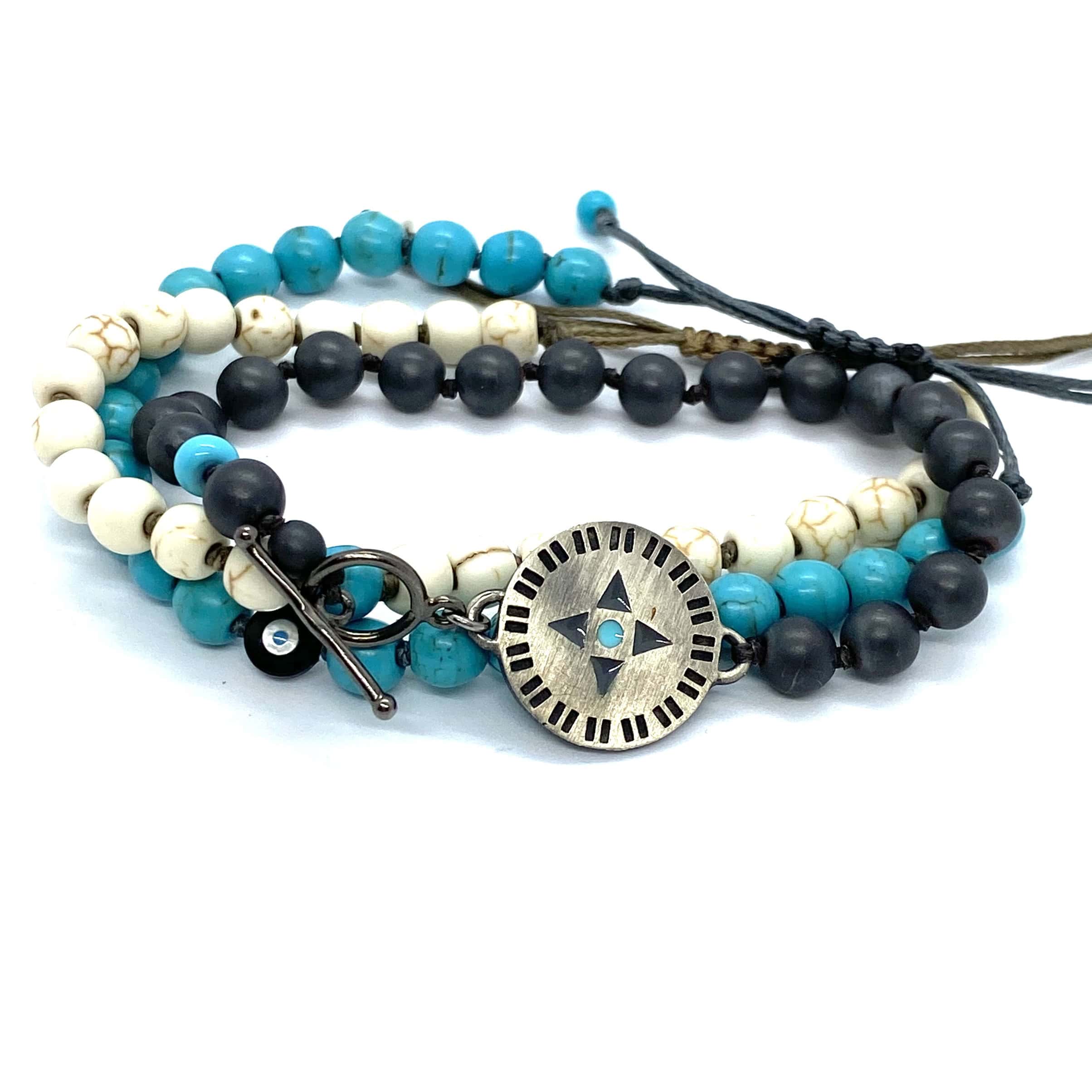 Men’s gray hematite bracelet with silver compass — Melina Fachidis (4)
