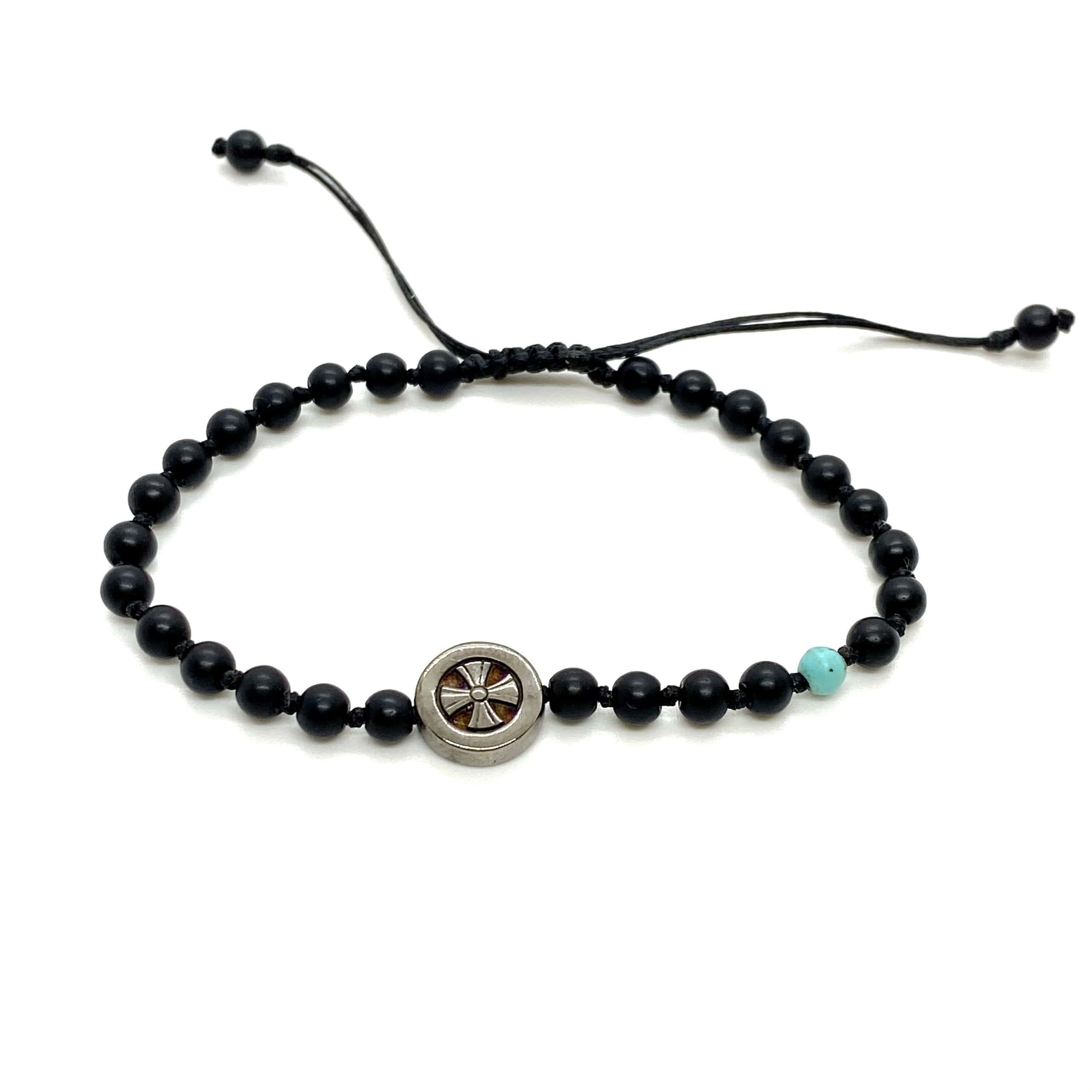 Men’s black onyx double-sided silver bracelet with a cross & eye design — Melina Fachidis (2)