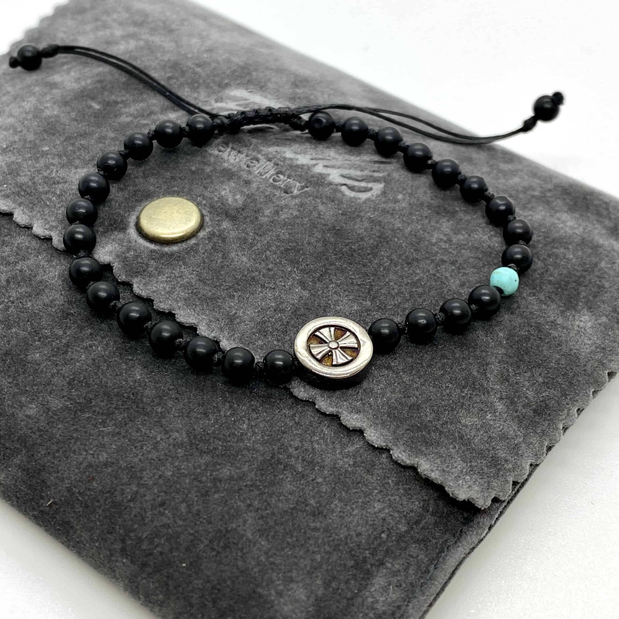 Men’s black onyx double-sided silver bracelet with a cross & eye design — Melina Fachidis (3)
