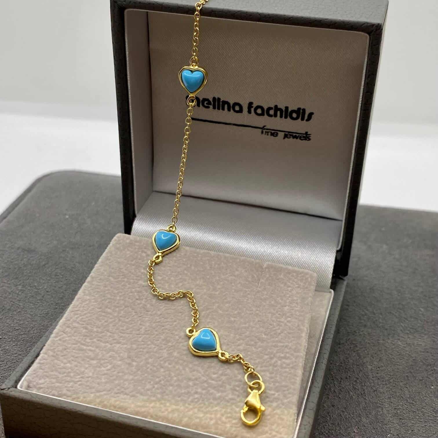 4 hearts turquoise chain bracelet — Melina Fachidis (2)