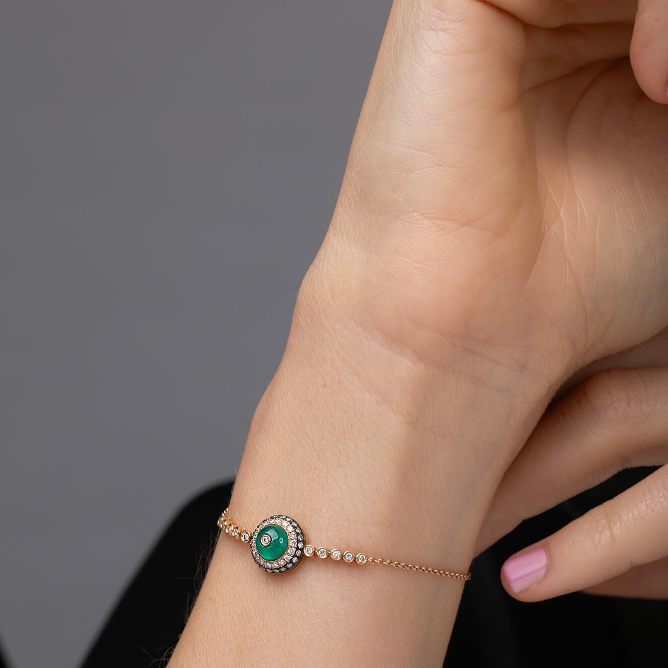 Green agate diamond eye bracelet — Melina Fachidis (3)