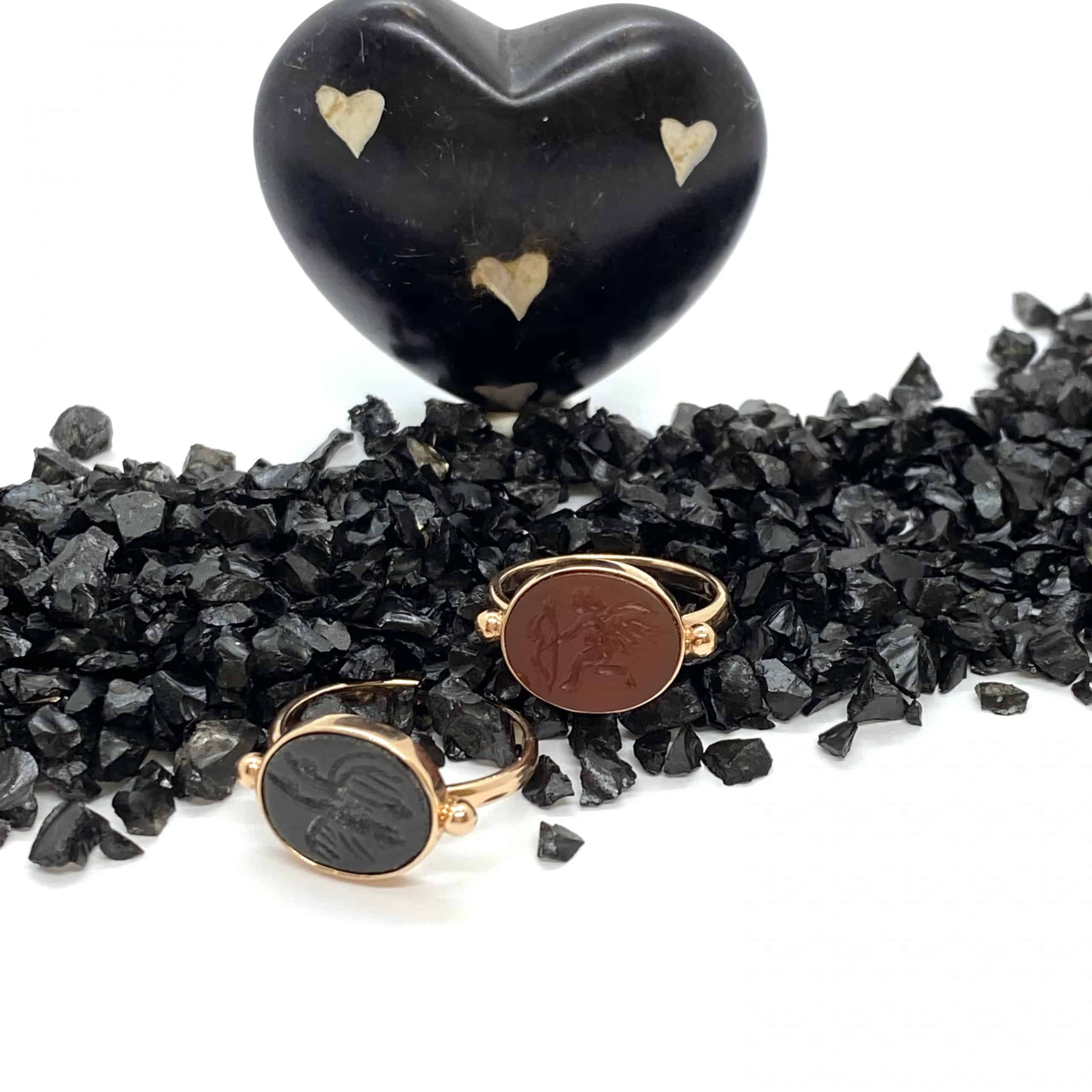 Carved obsidian engraved flying geese ring — Melina Fachidis (3)