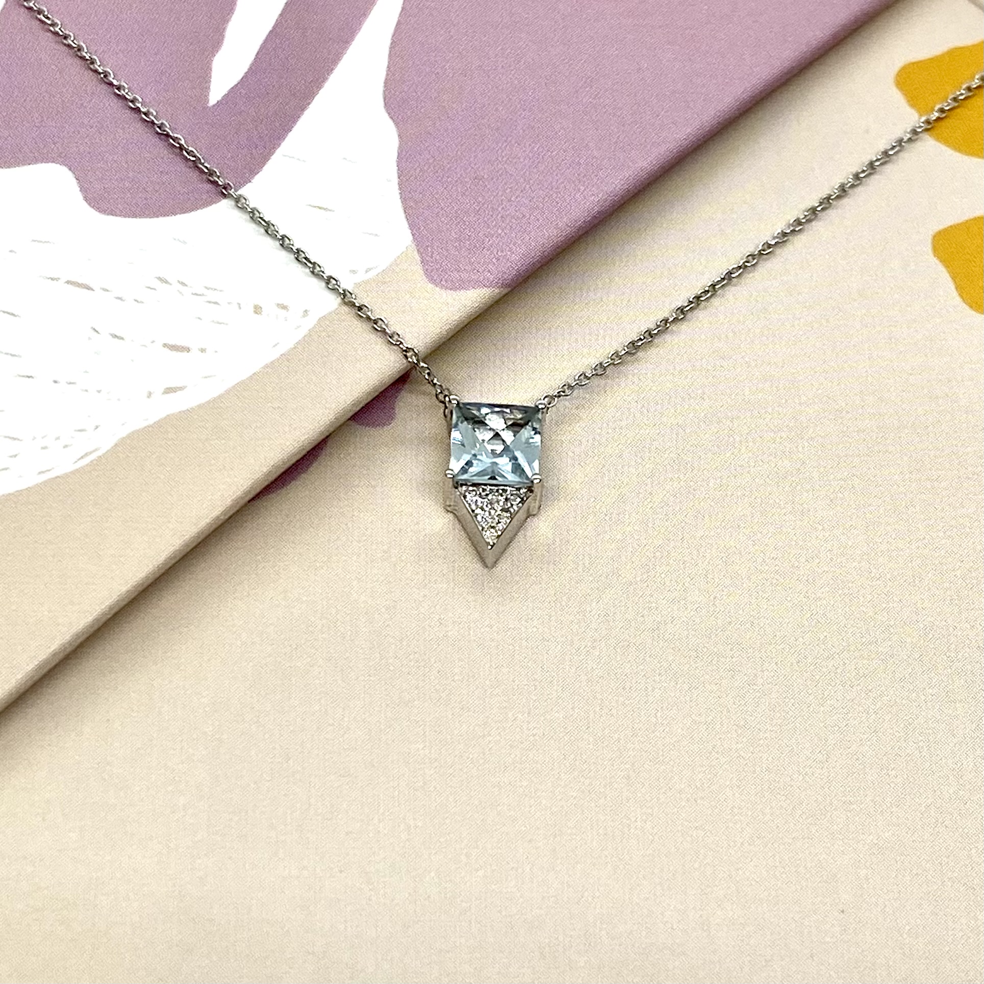 Square Aquamarine diamond pendant — Melina Fachidis (3)