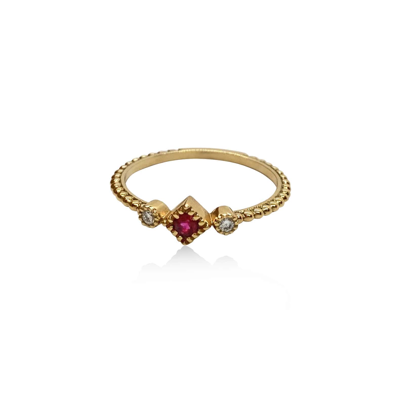 Rose gold chic ruby ring with two diamonds — Melina Fachidis (4)