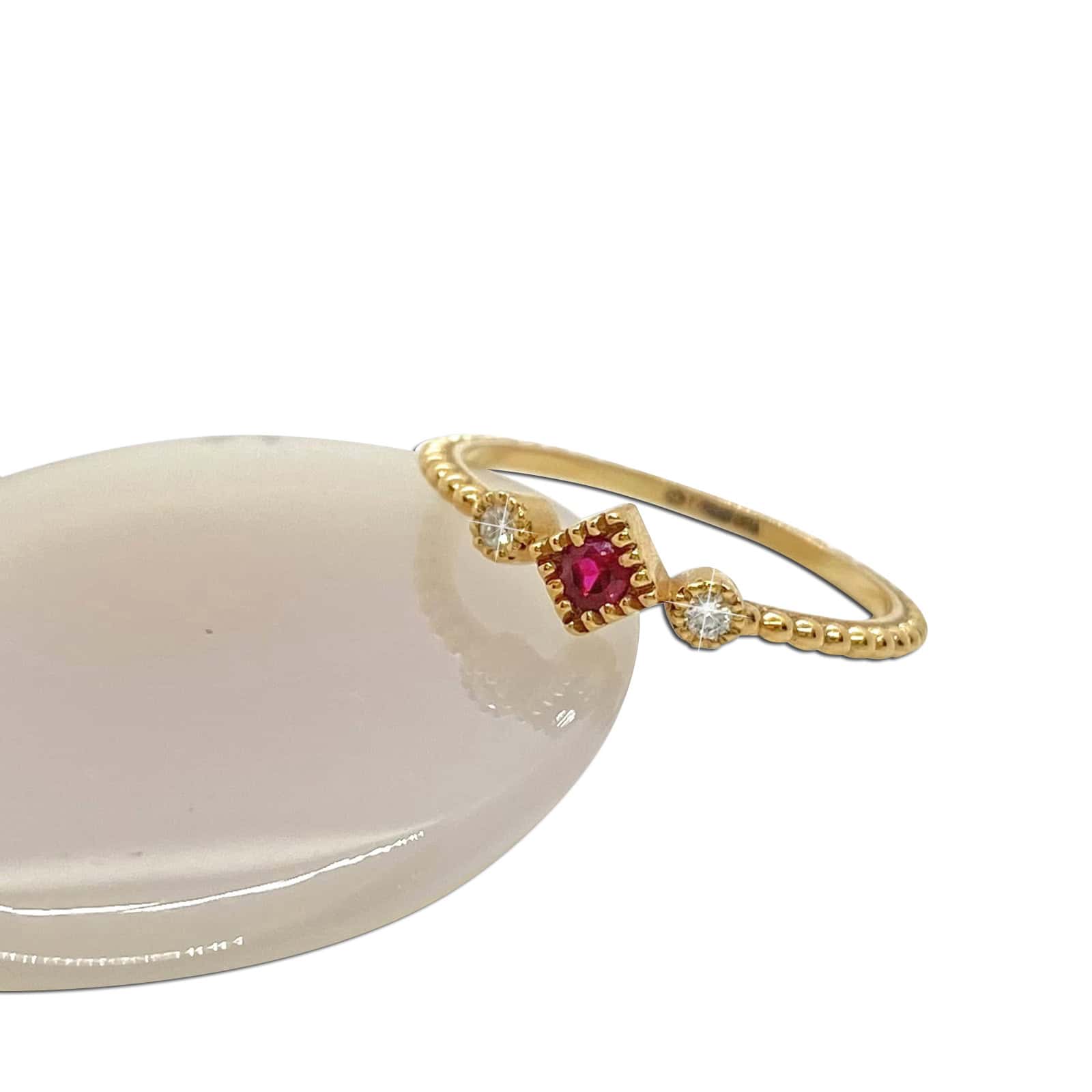 Rose gold chic ruby ring with two diamonds — Melina Fachidis (2)