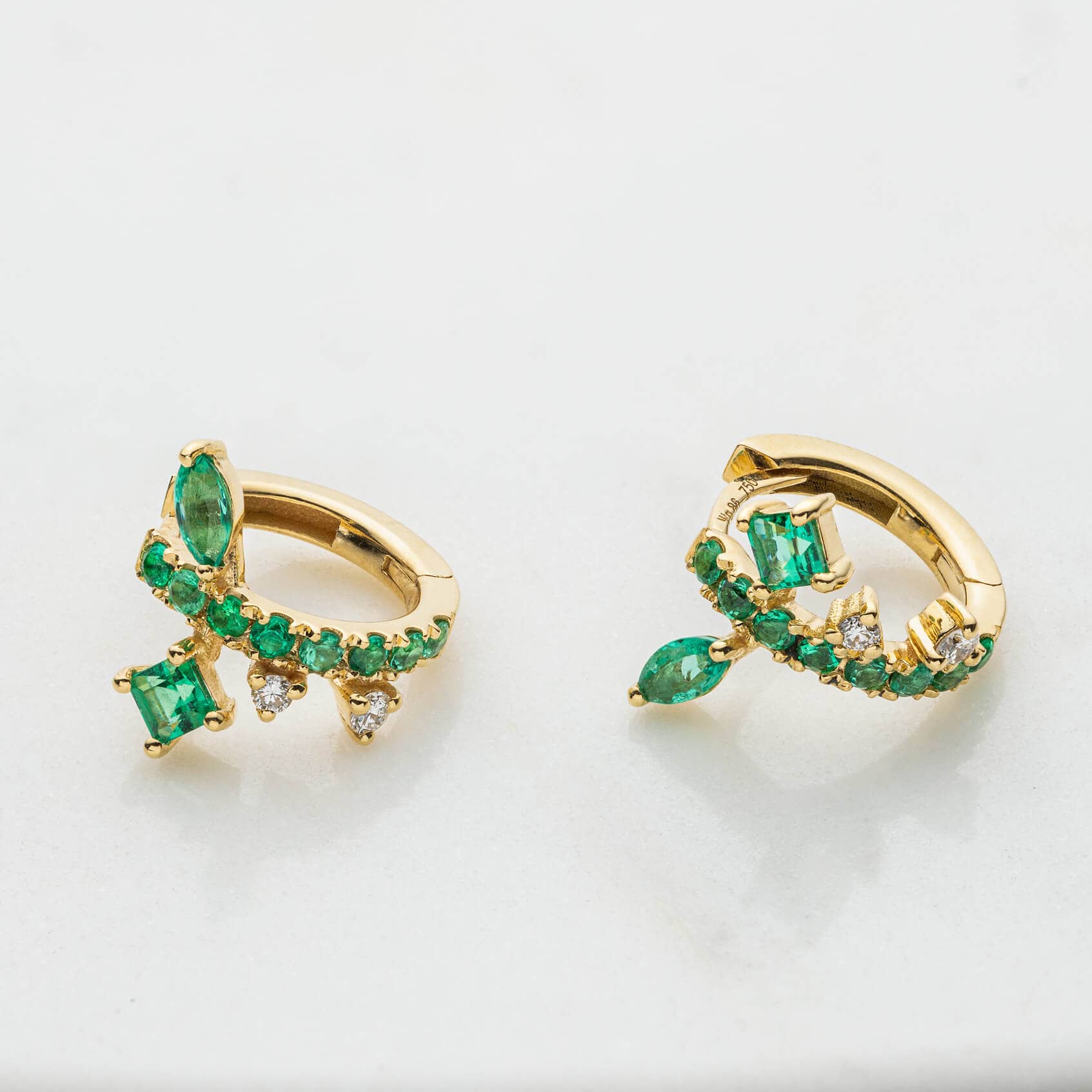 Emerald and diamonds small hoops — Melina Fachidis (2)
