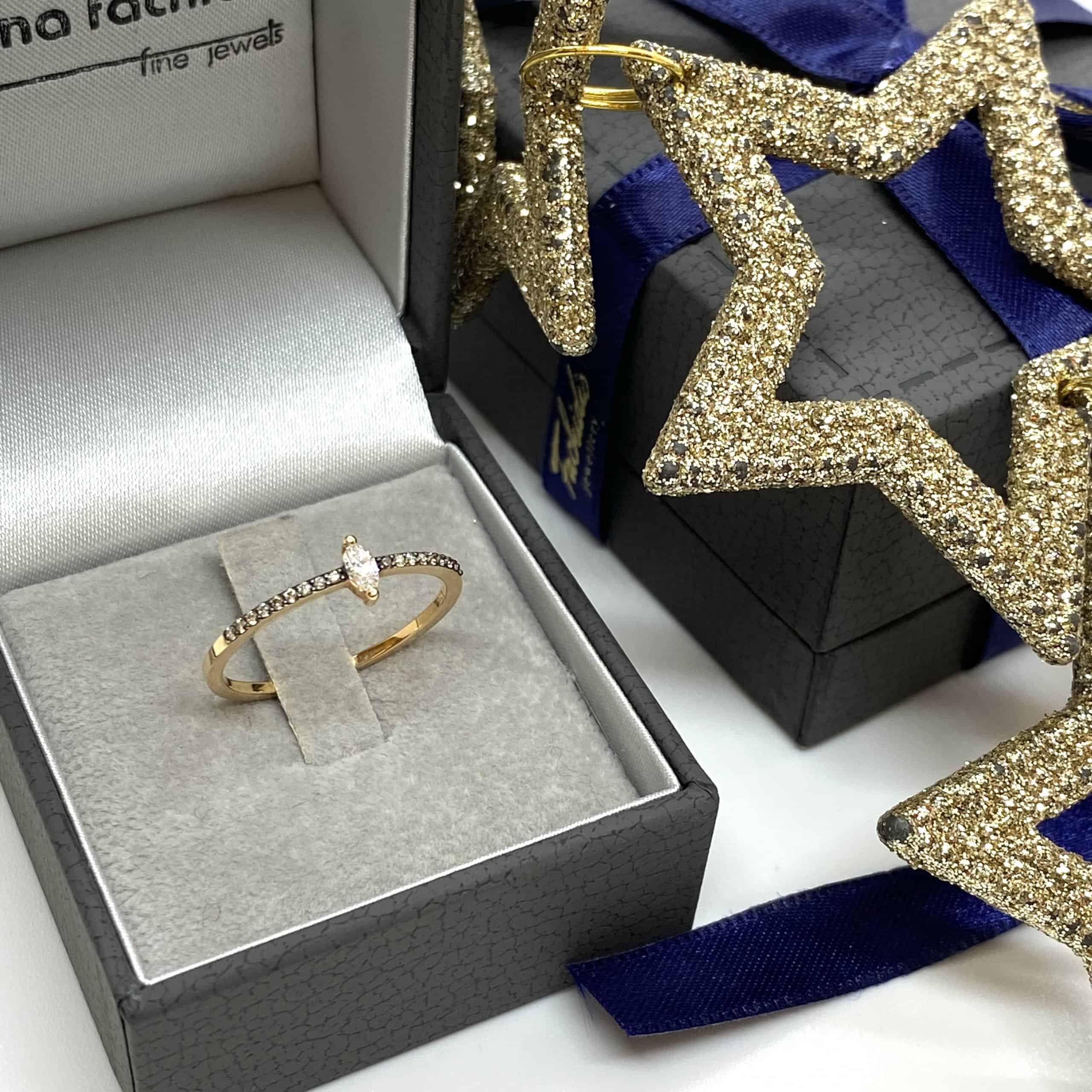 Gold fine ring with marquise diamond — Melina Fachidis (3)