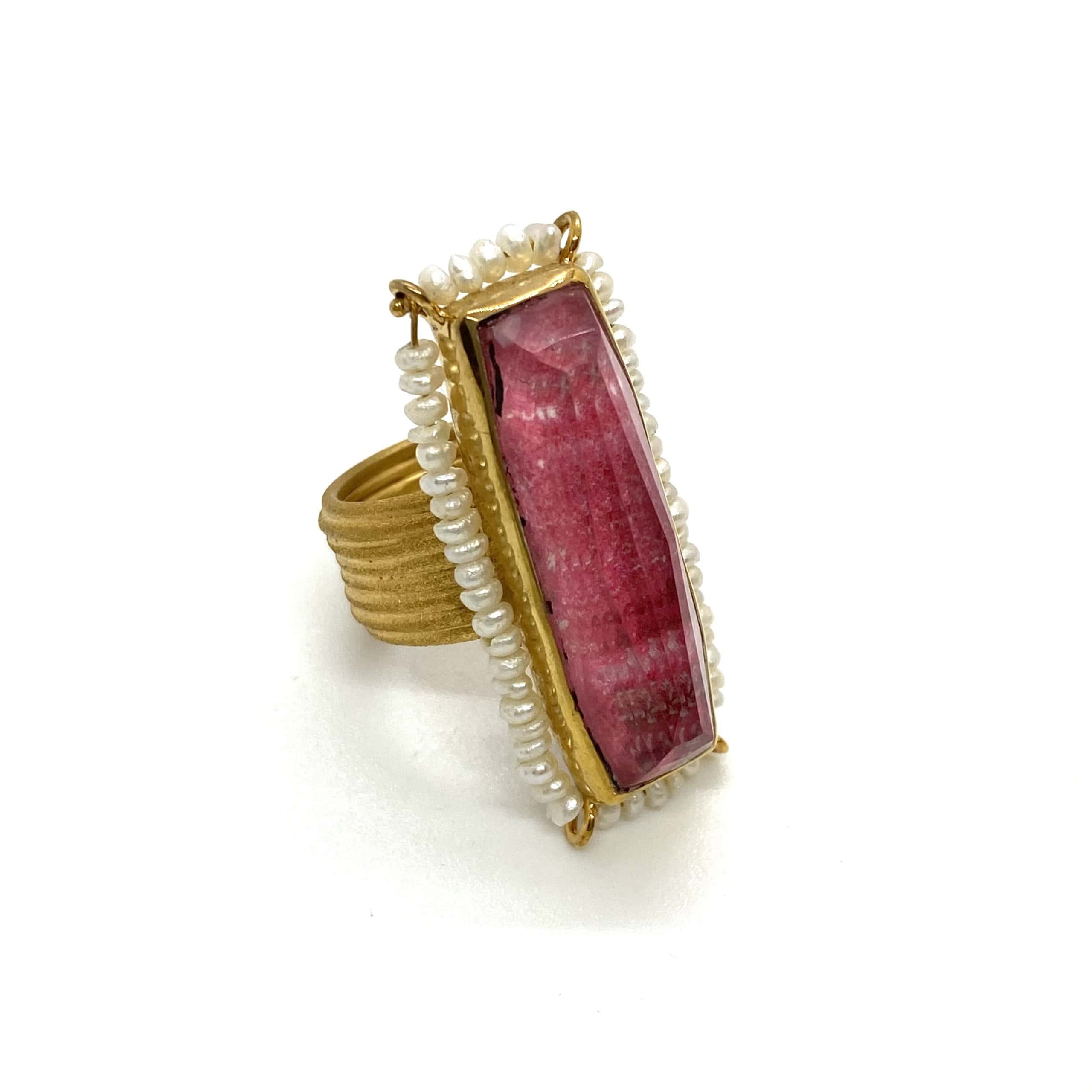 Pink tulite quartz baguette ring — Melina Fachidis (3)