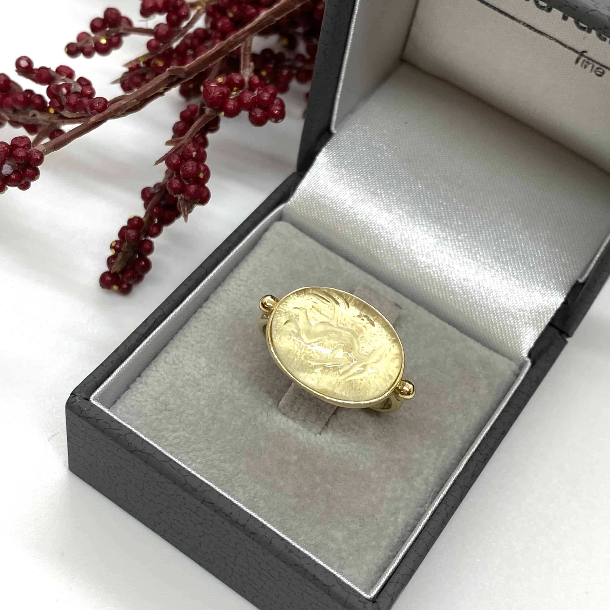 Crystal de roche oval carved ring with the angel of love — Melina Fachidis (3)