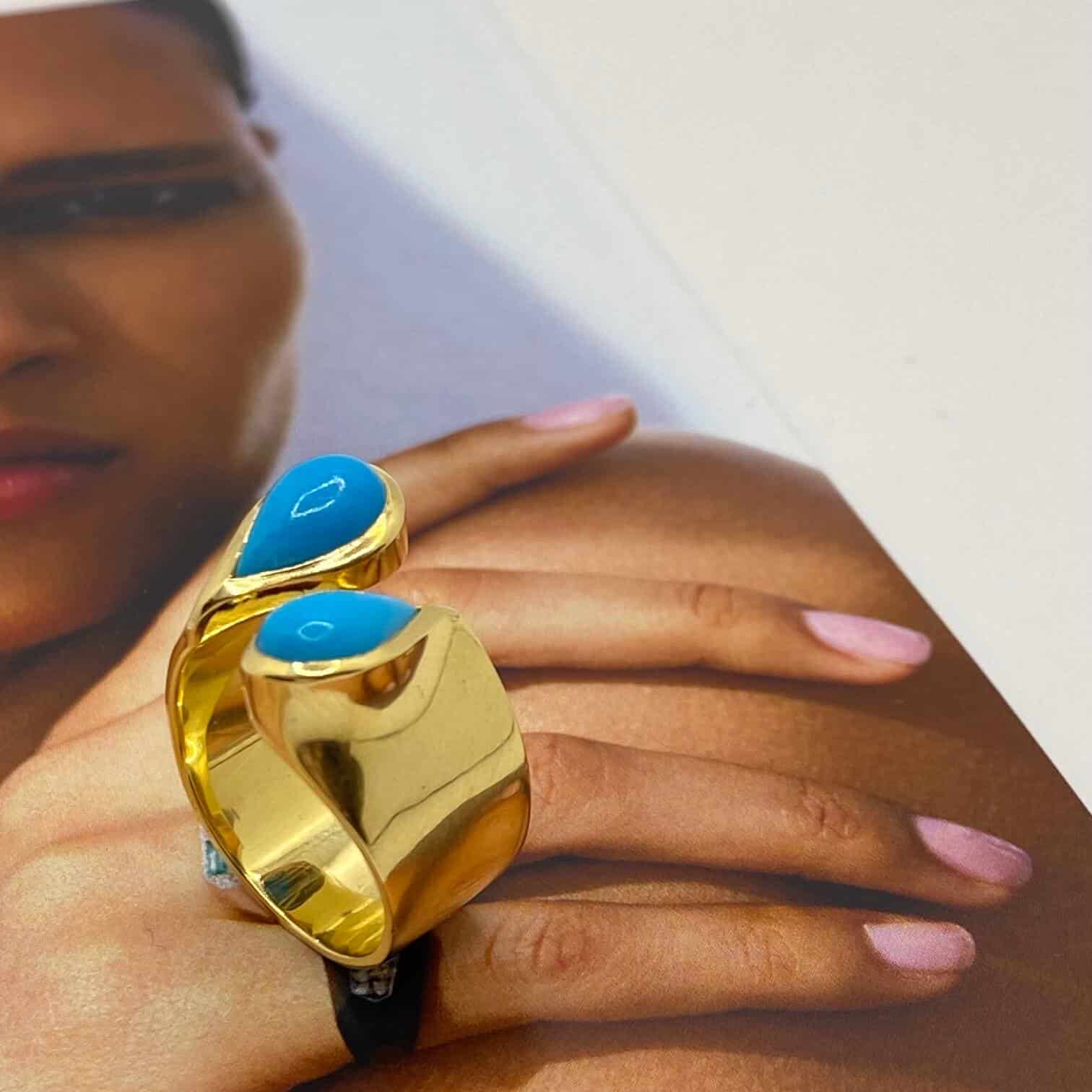 Turquoise croise solid gold ring — Melina Fachidis (3)