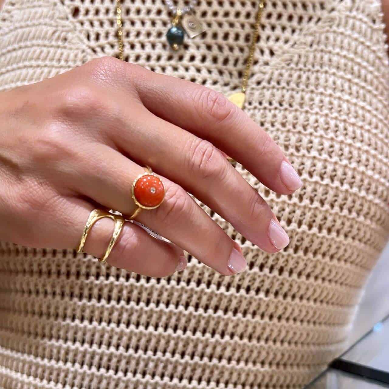 Round mediterranean red coral ring — Melina Fachidis (2)