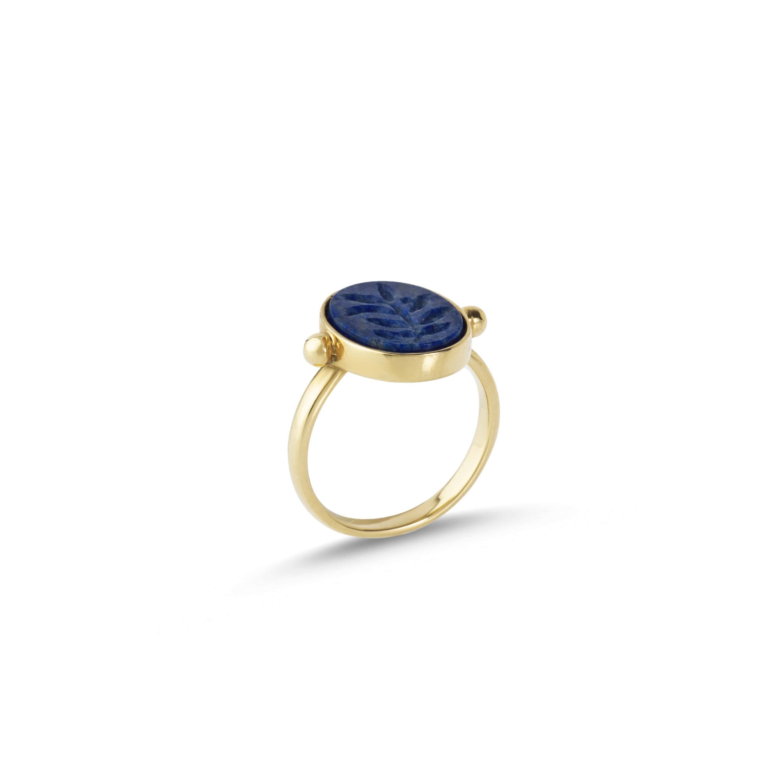 Lapis lazuli olive branch gold signet ring — Melina Fachidis (3)