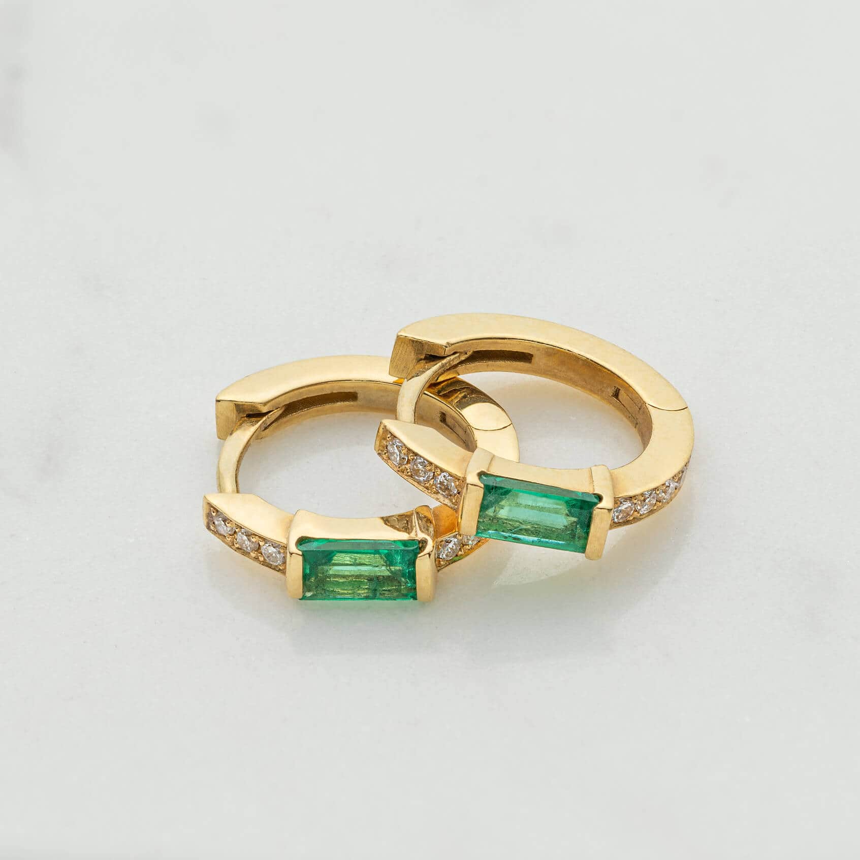 Emerald baguette diamond Huggies — Melina Fachidis (2)