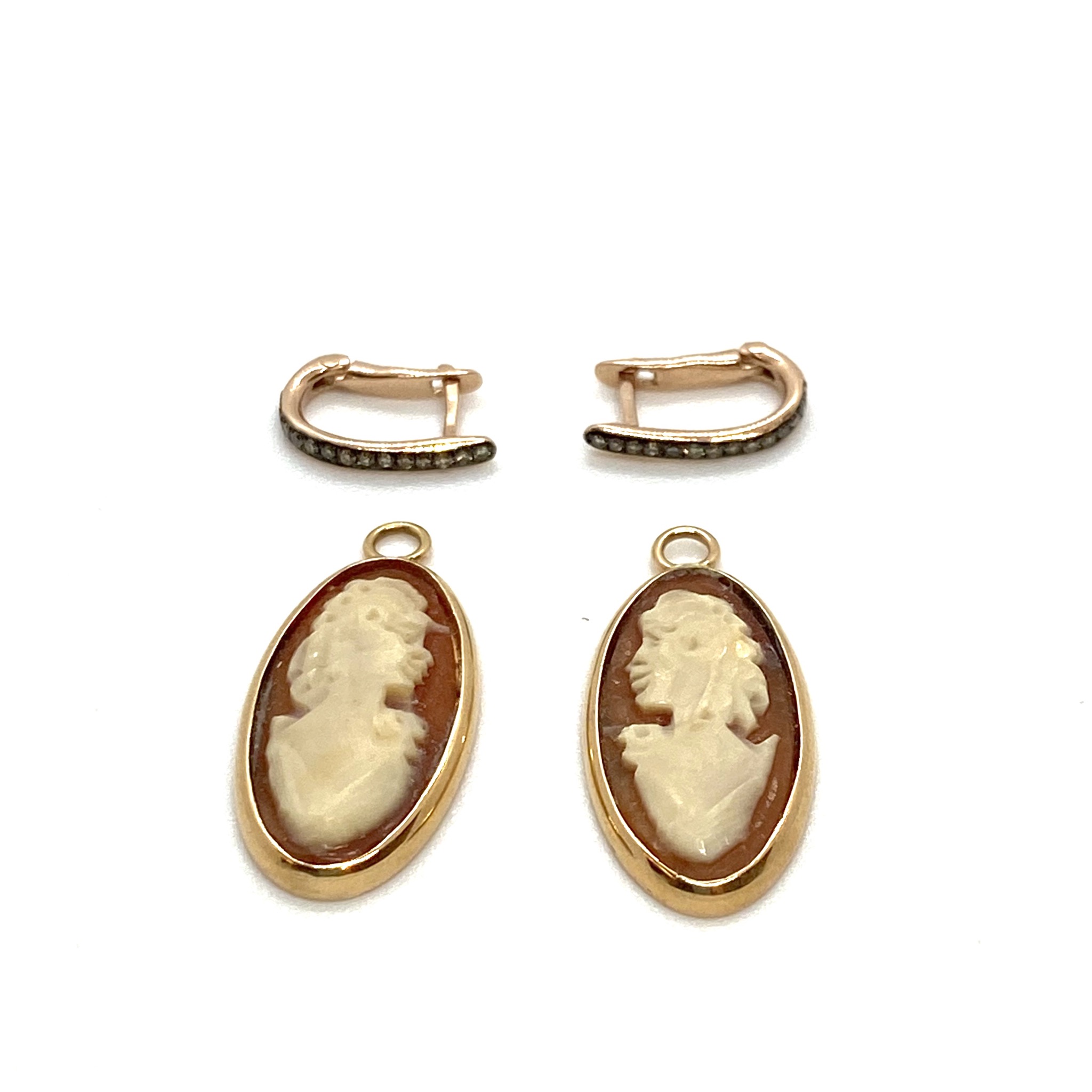 Cameos female figures on oval diamond hoops — Melina Fachidis (7)