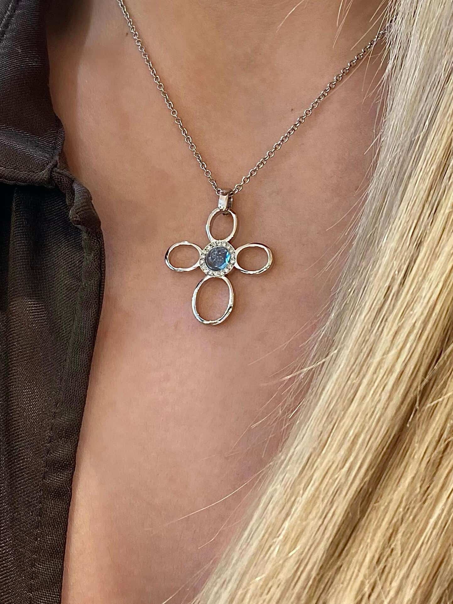 Aqua and diamond cross pendant — Melina Fachidis (4)