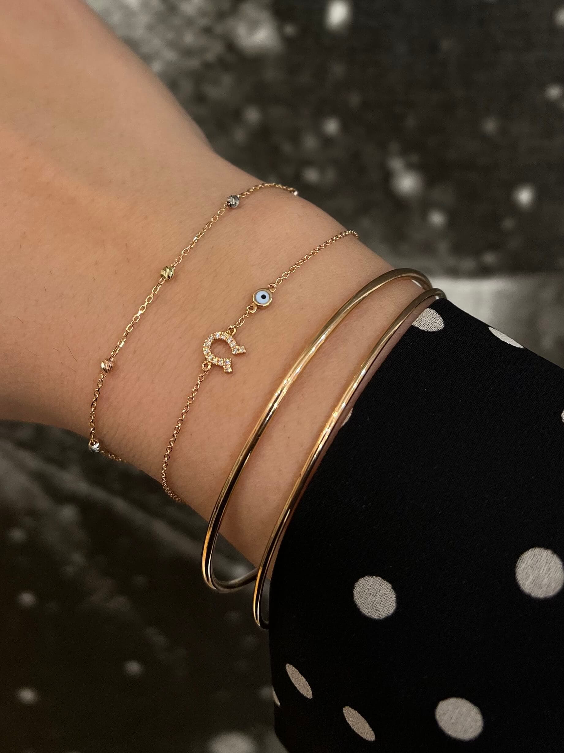 Horseshoe evil eye diamond chain bracelet — Melina Fachidis (5)