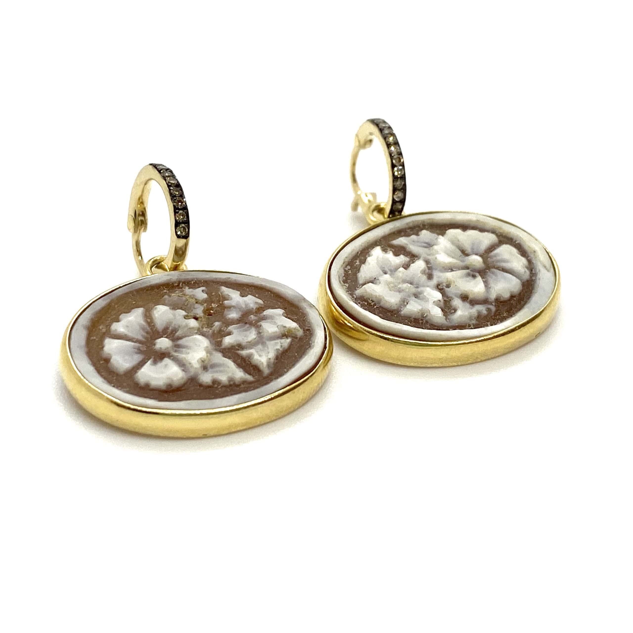 Romantic oval cameos on small hoops — Melina Fachidis