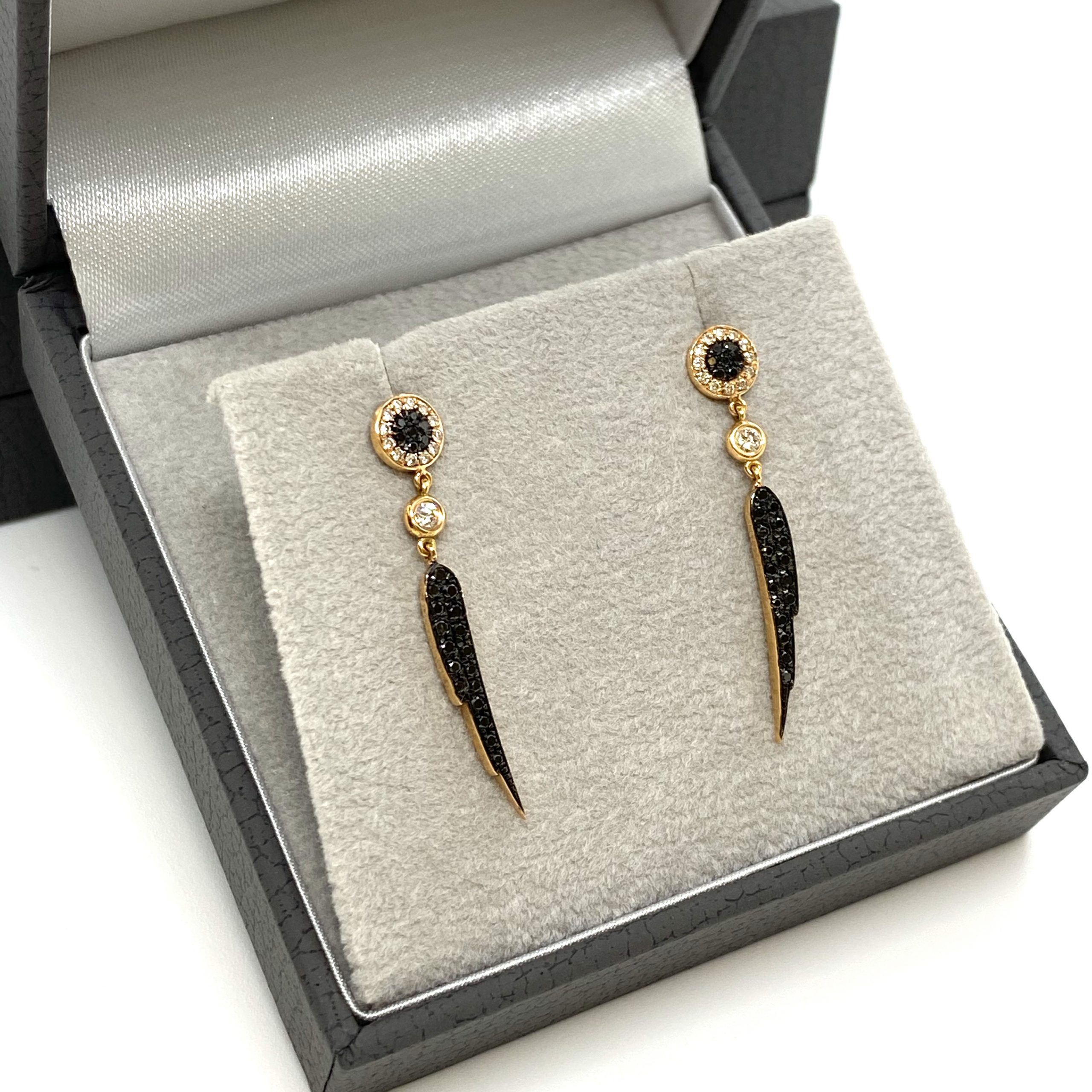 Diamond feather long earrings — Melina Fachidis (4)
