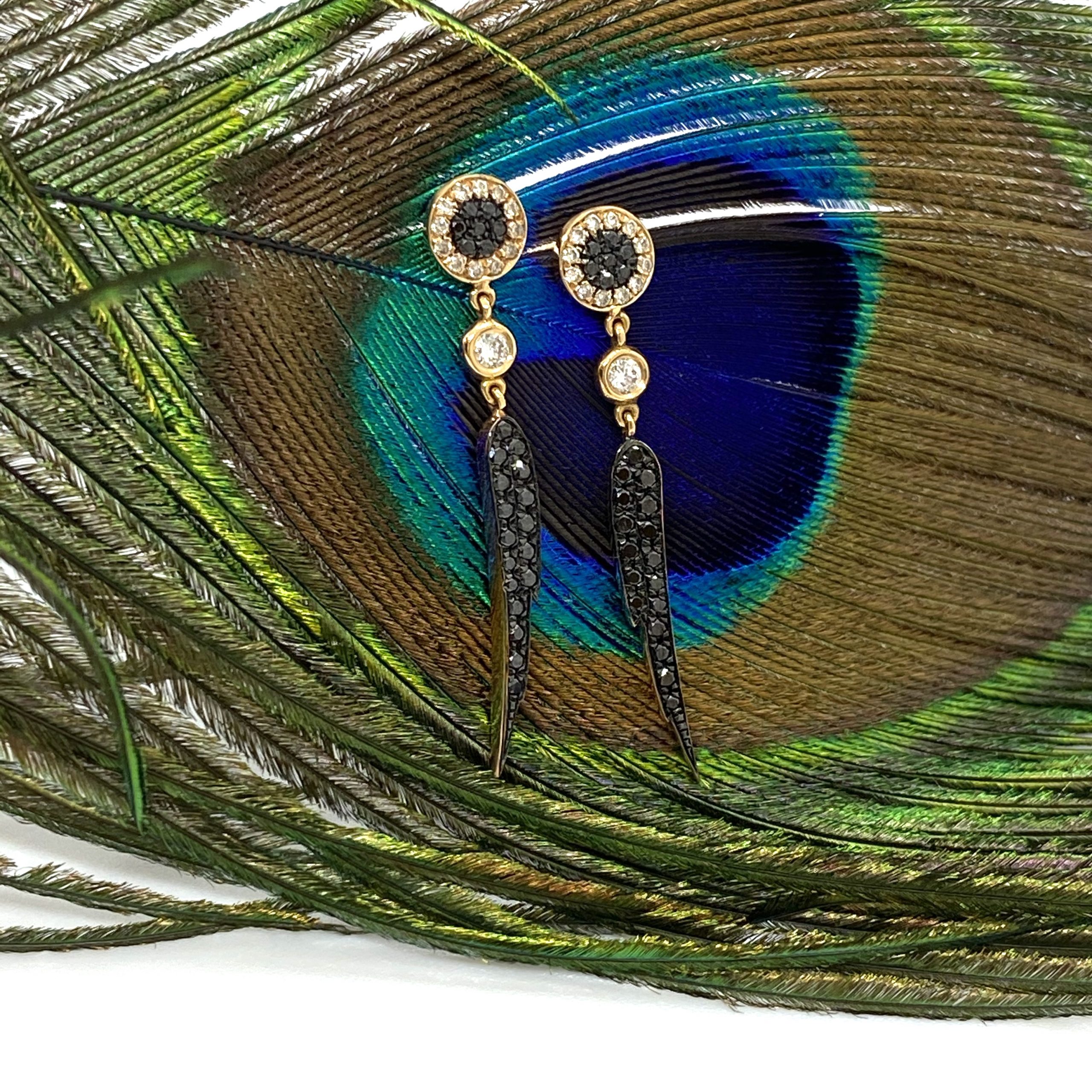 Diamond feather long earrings — Melina Fachidis (6)