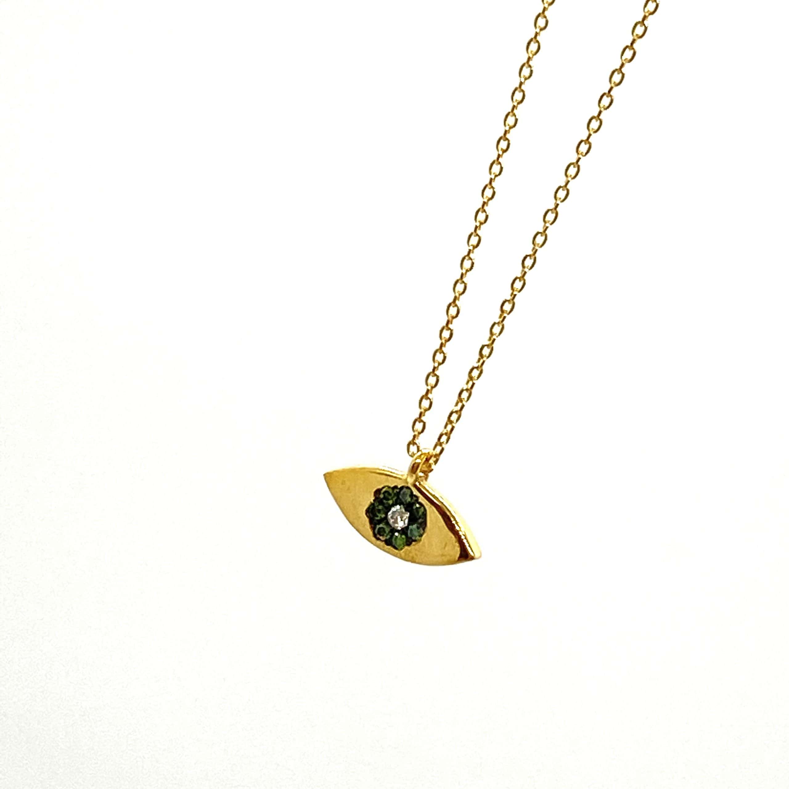 Green white diamonds eye pendant — Melina Fachidis (2)