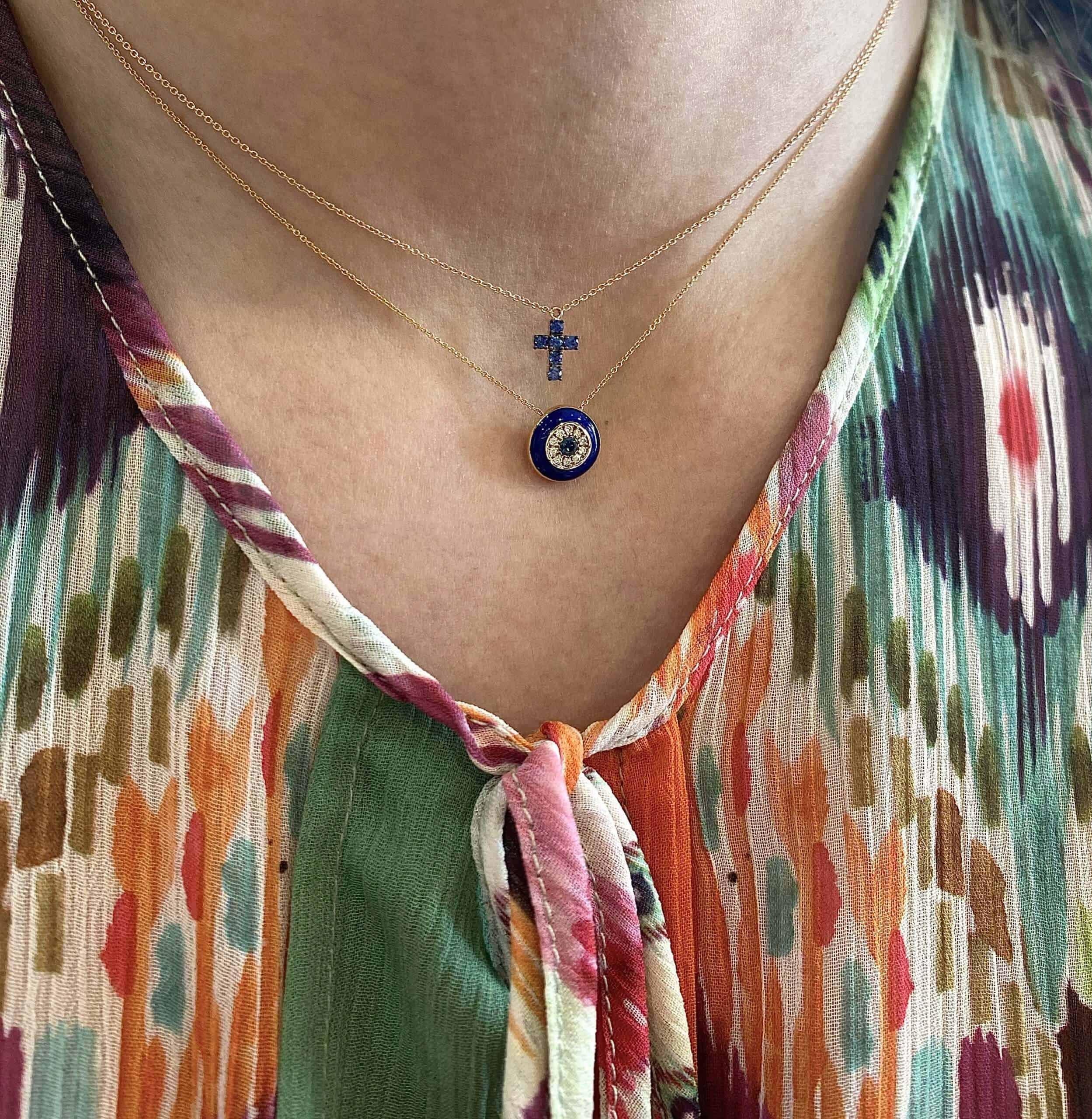 Cobalt blue round enamel eye pendant — Melina Fachidis (5)