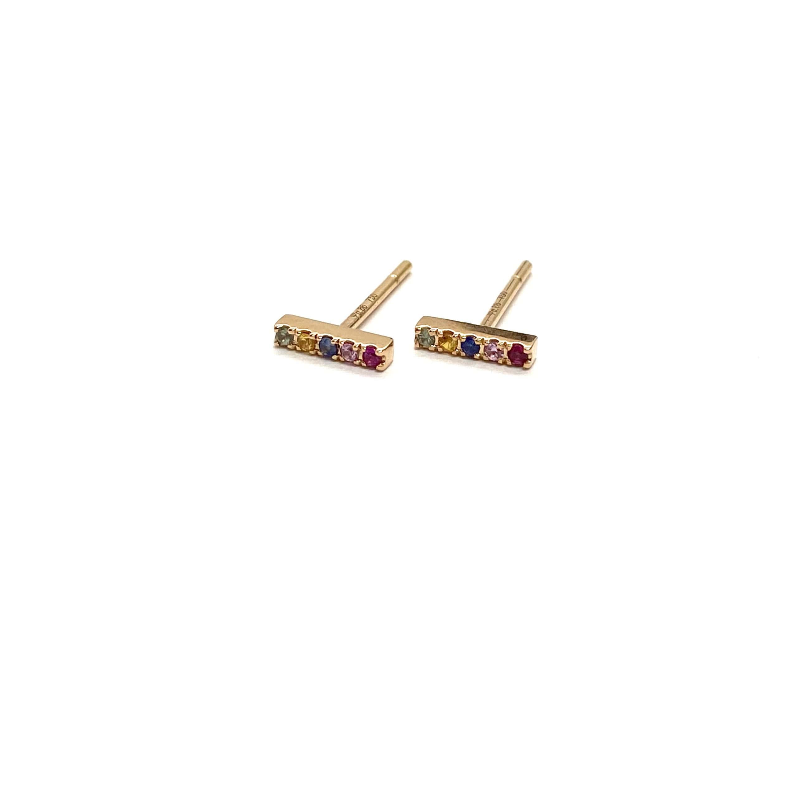 Pair of bar studs with multicolor mineral sapphires — Melina Fachidis