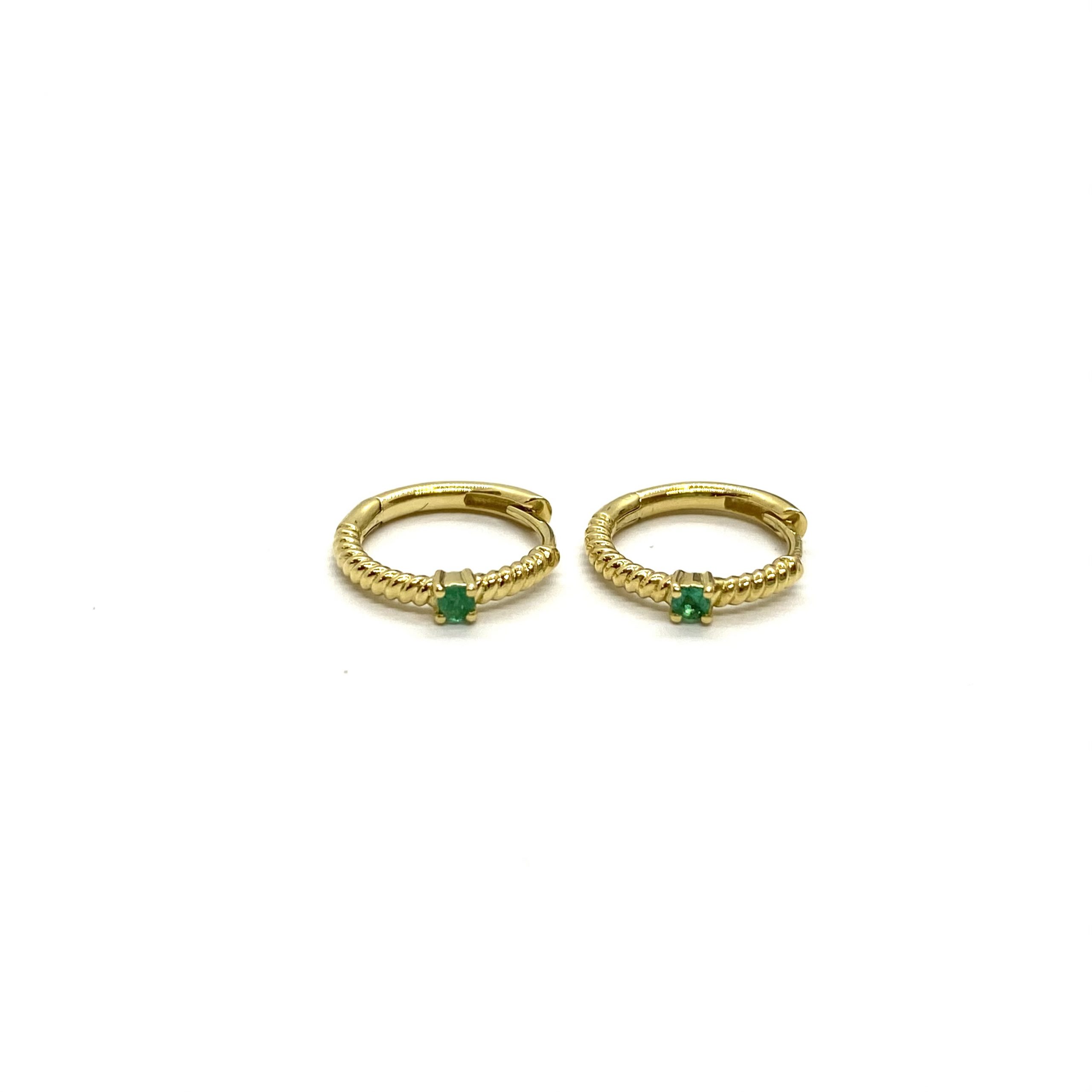 Fine small twisted hoops with emerald — Melina Fachidis