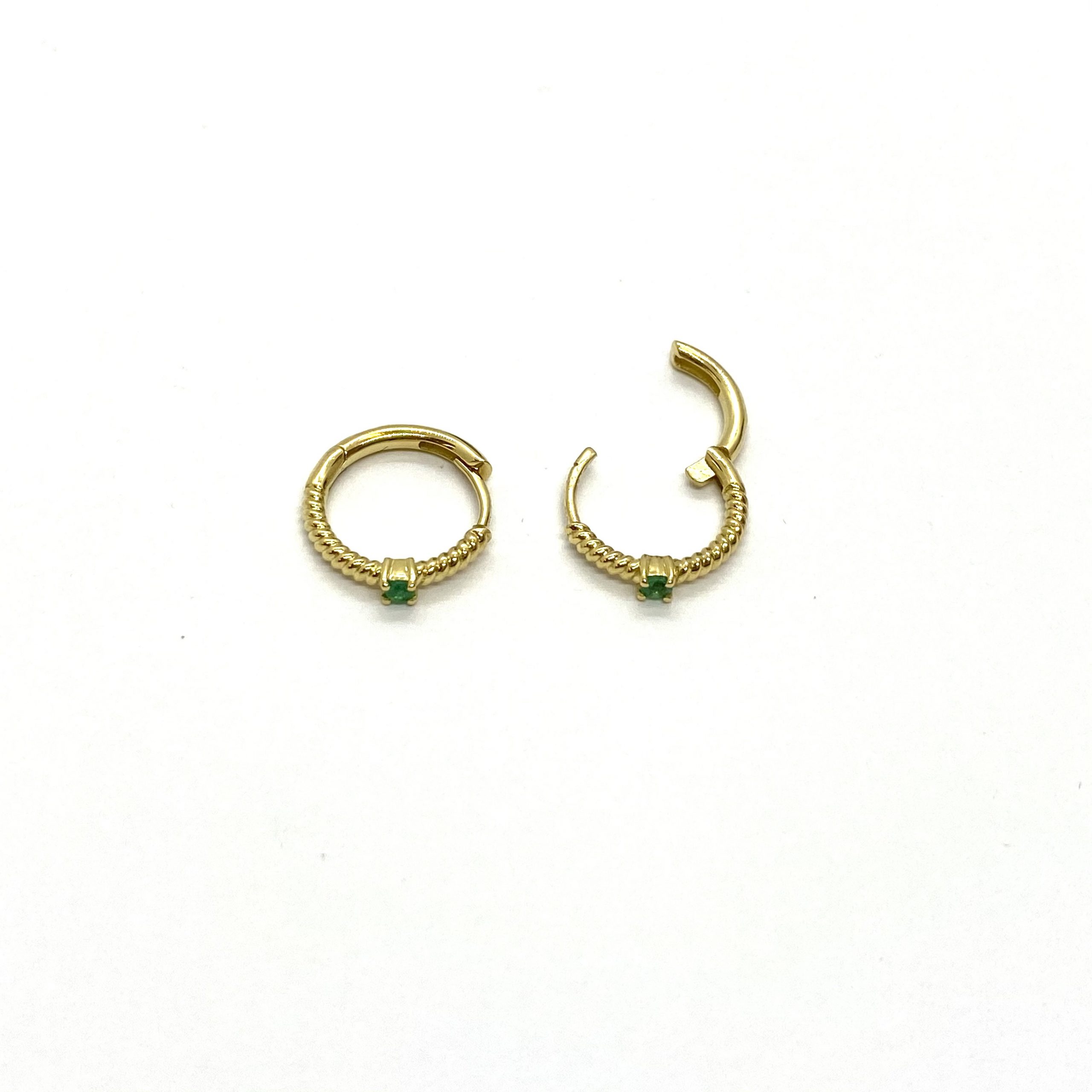 Fine small twisted hoops with emerald — Melina Fachidis (3)