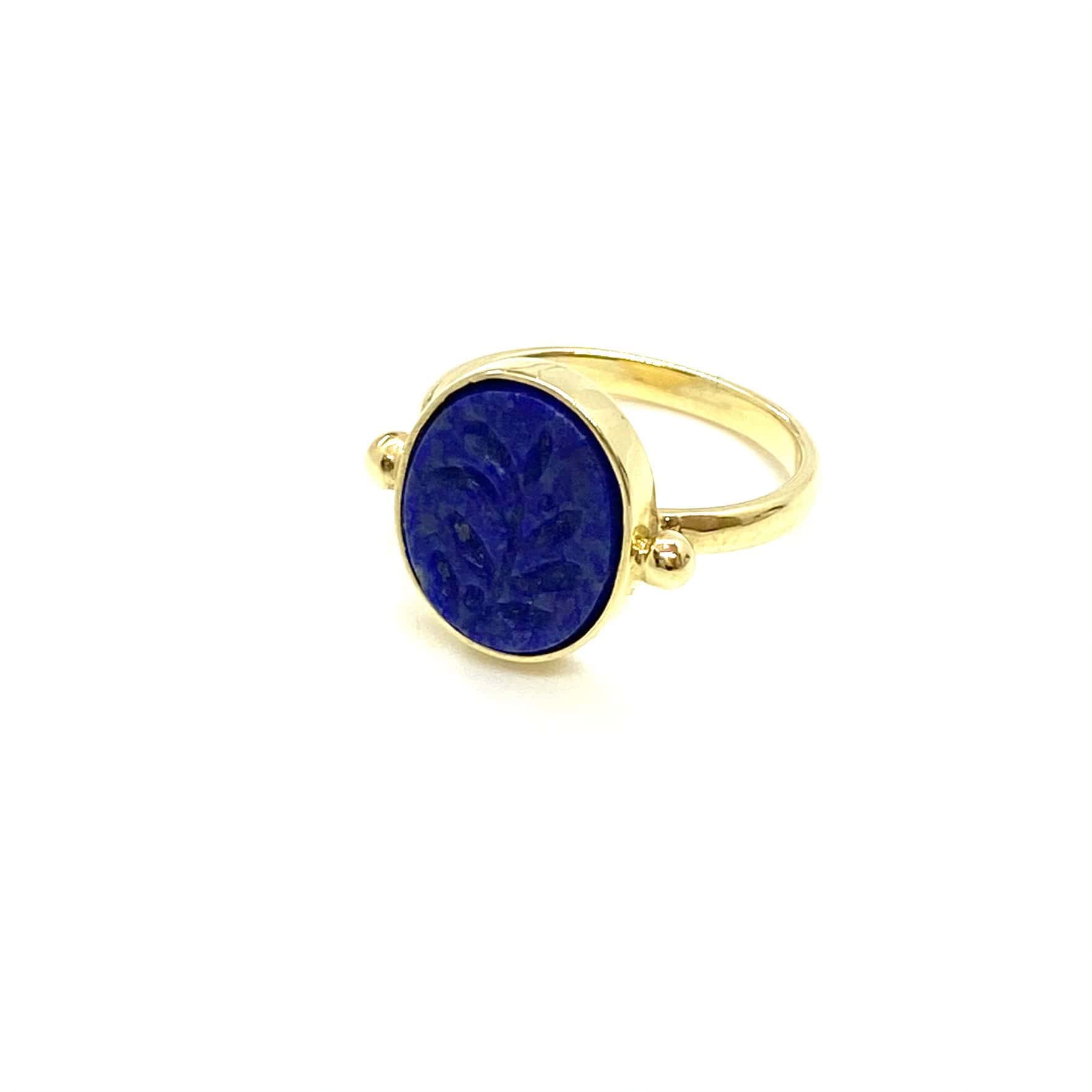 Lapis lazuli olive branch gold signet ring — Melina Fachidis (4)