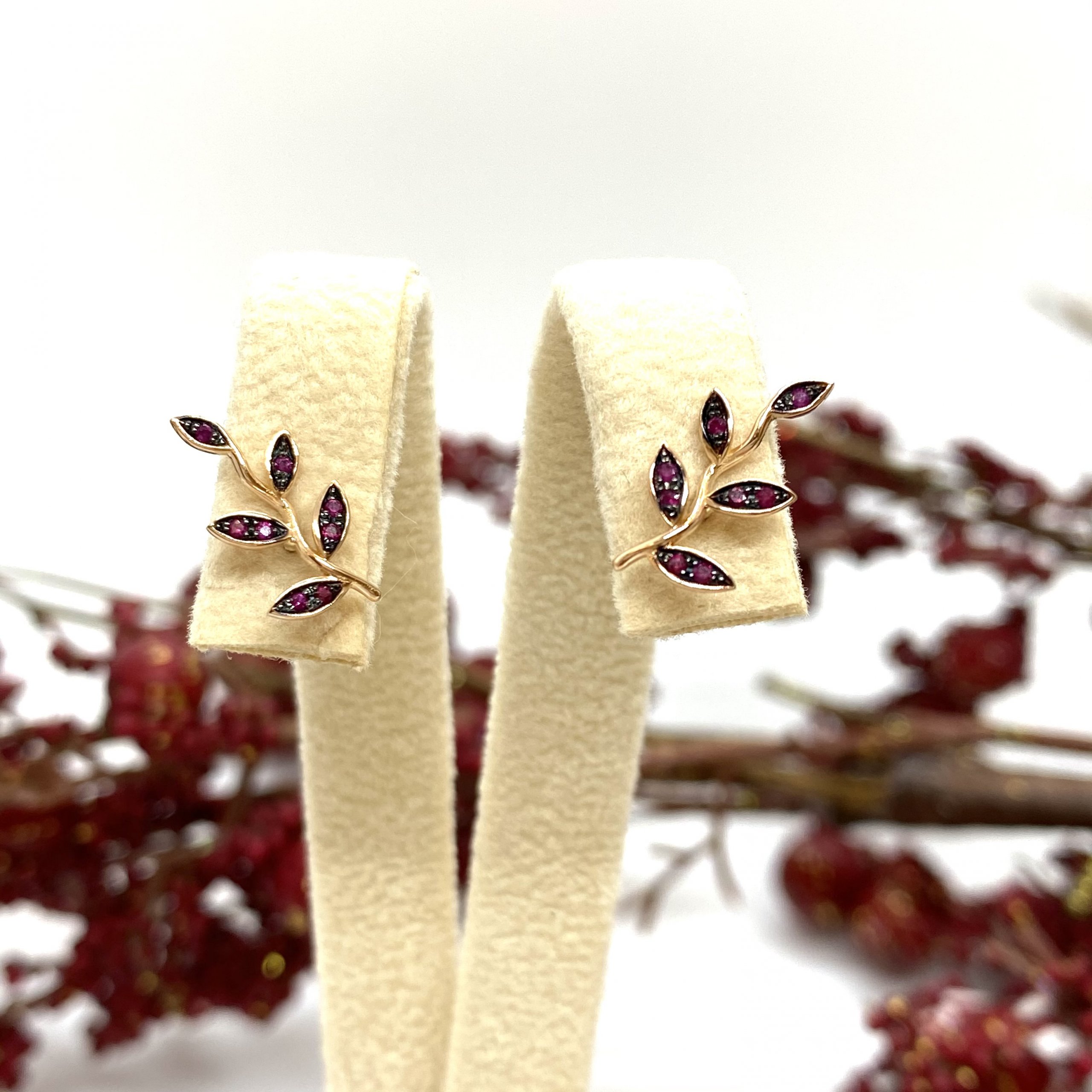 Ruby red leaves branch earrings — Melina Fachidis (4)