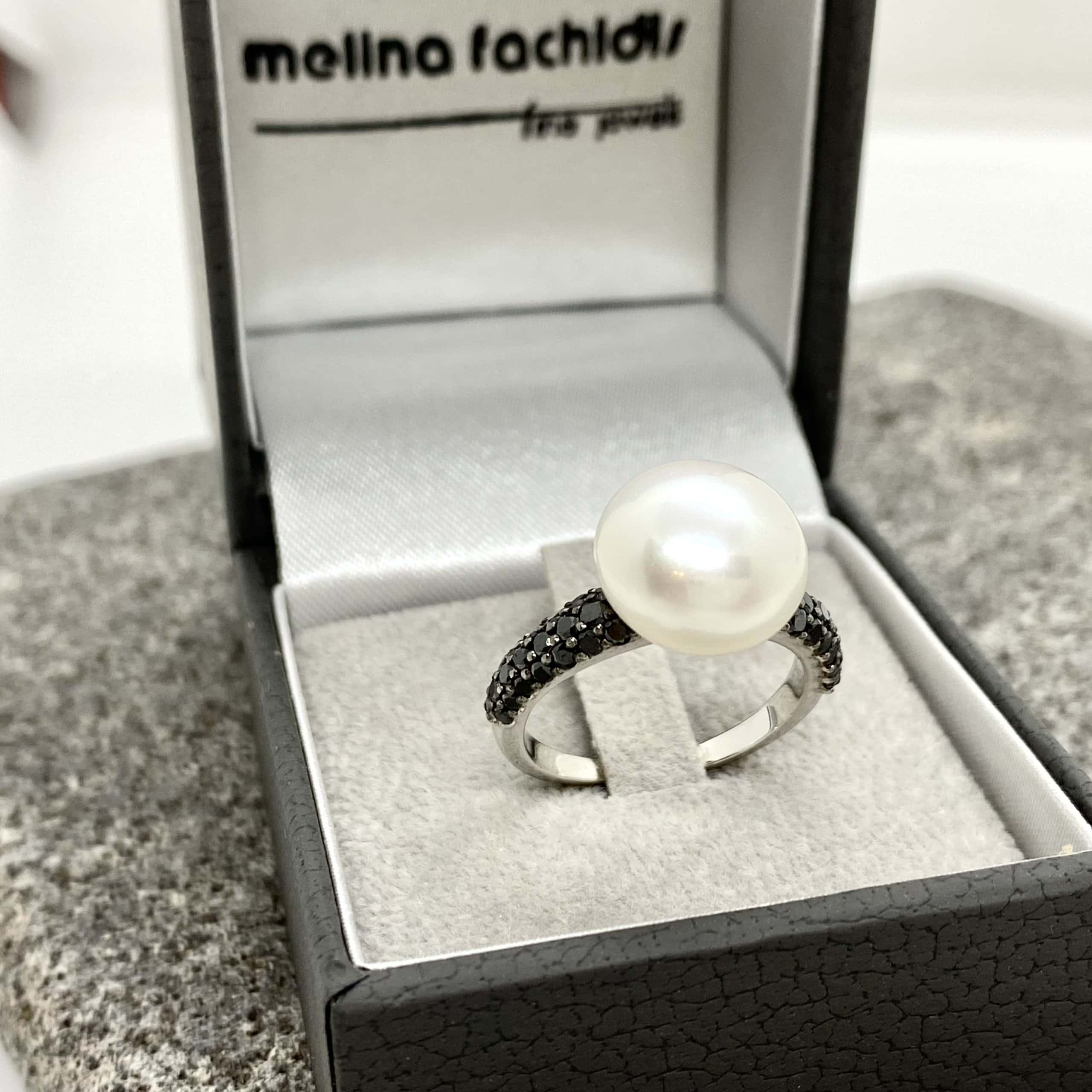 Pearl solitaire ring with black diamonds — Melina Fachidis (3)