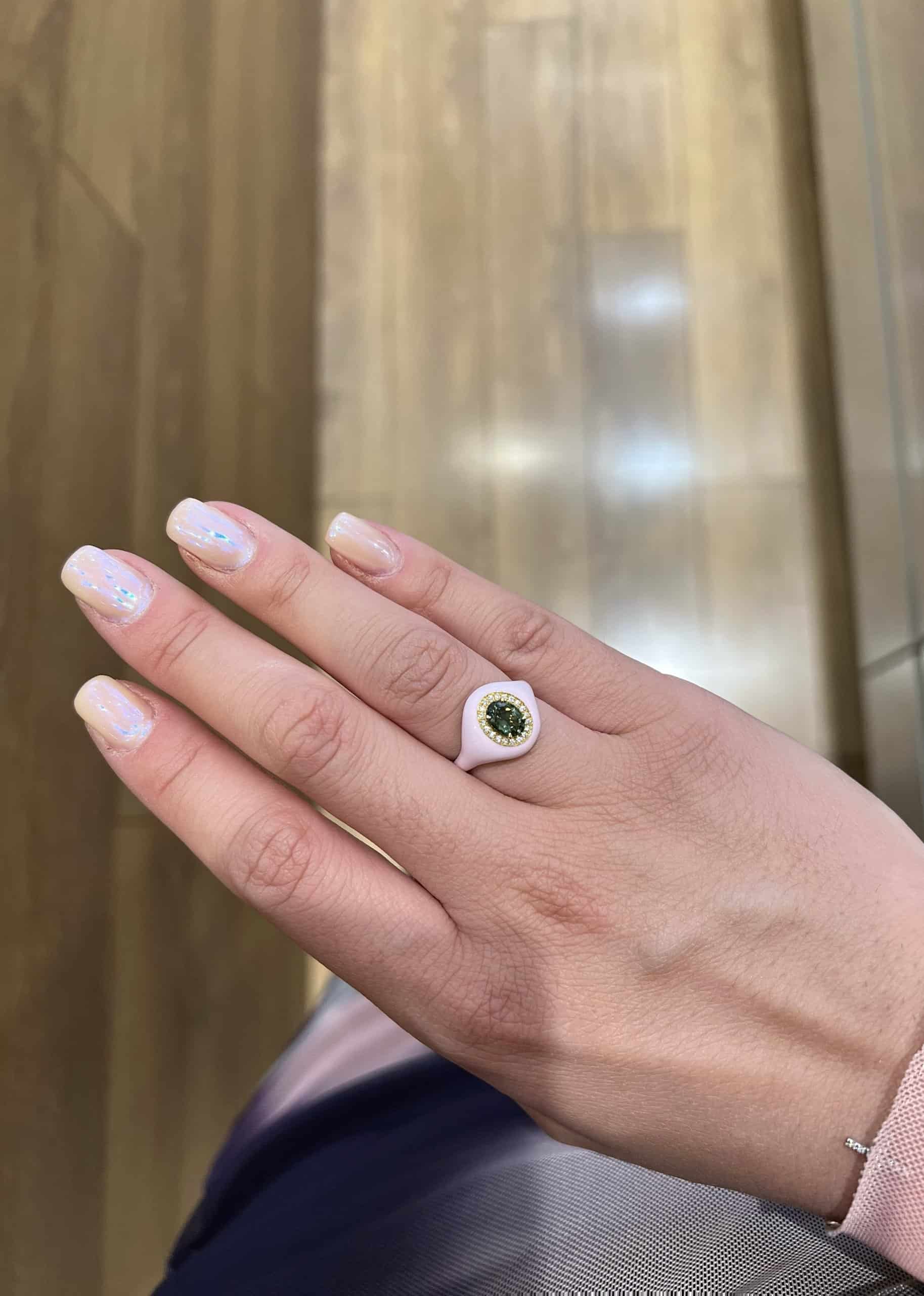 Rose enamel green tourmaline ring — Melina Fachidis (4)