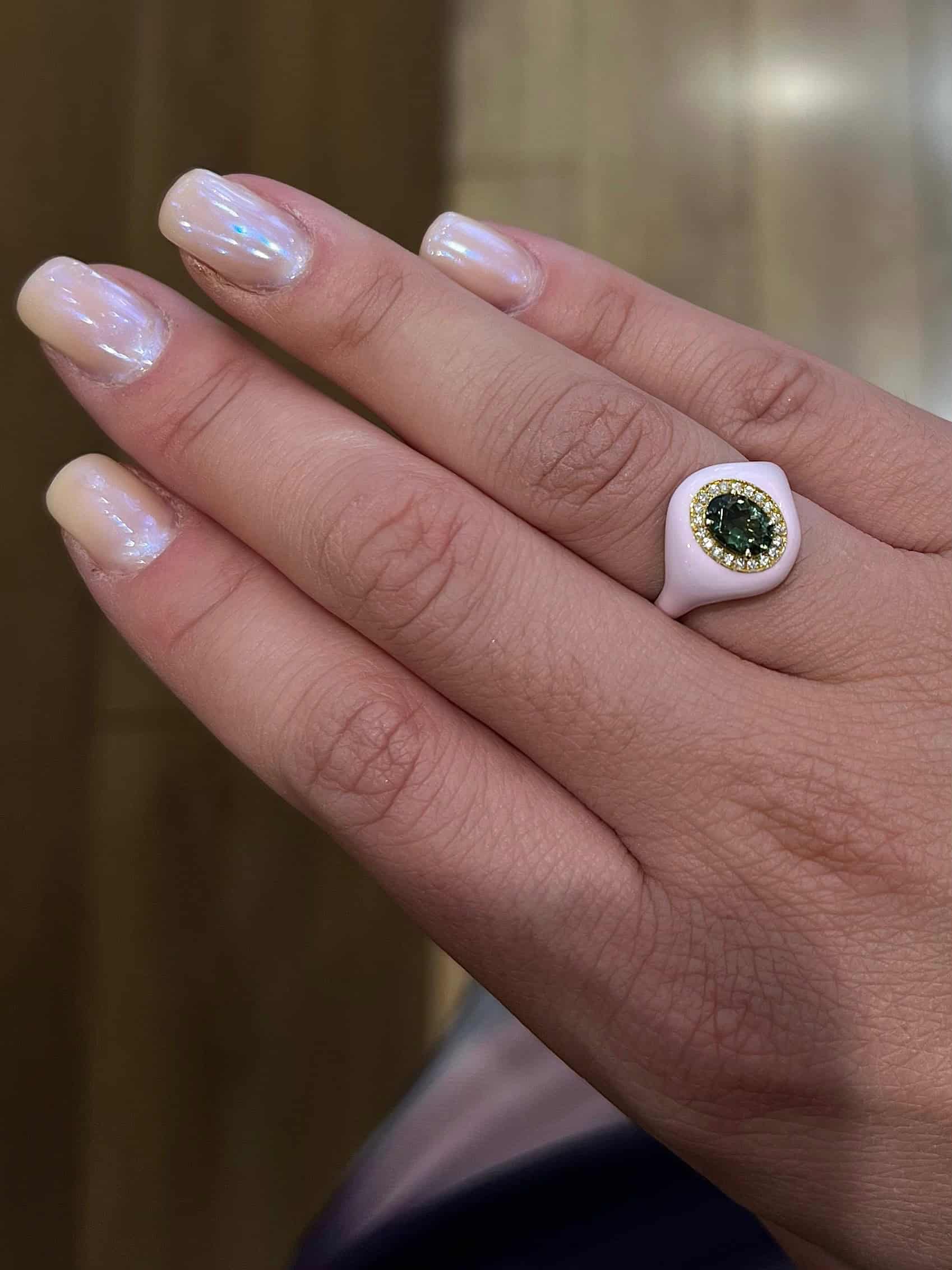 Rose enamel green tourmaline ring — Melina Fachidis (5)