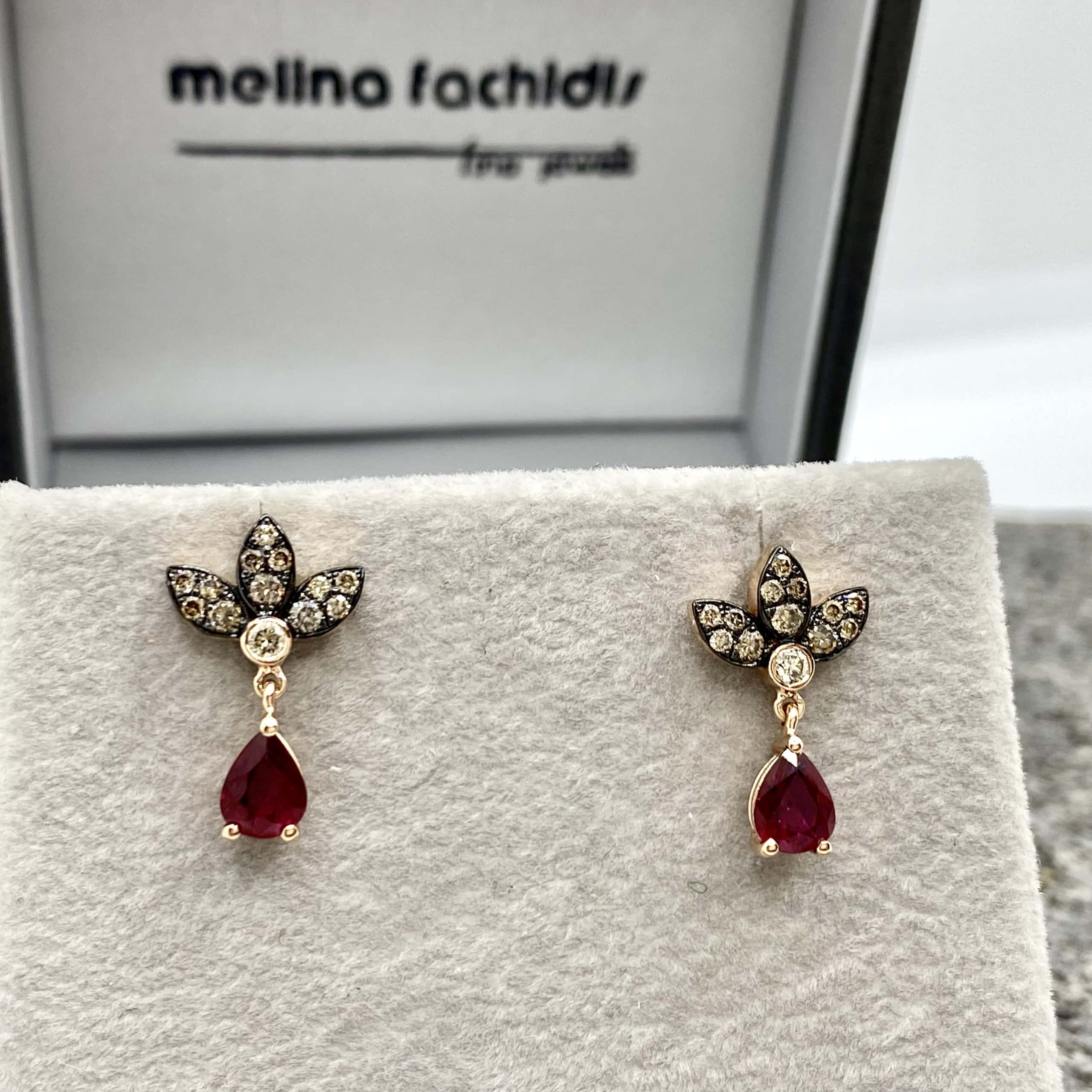 Brown diamonds & natural ruby drops pair of earrings — Melina Fachidis (5)
