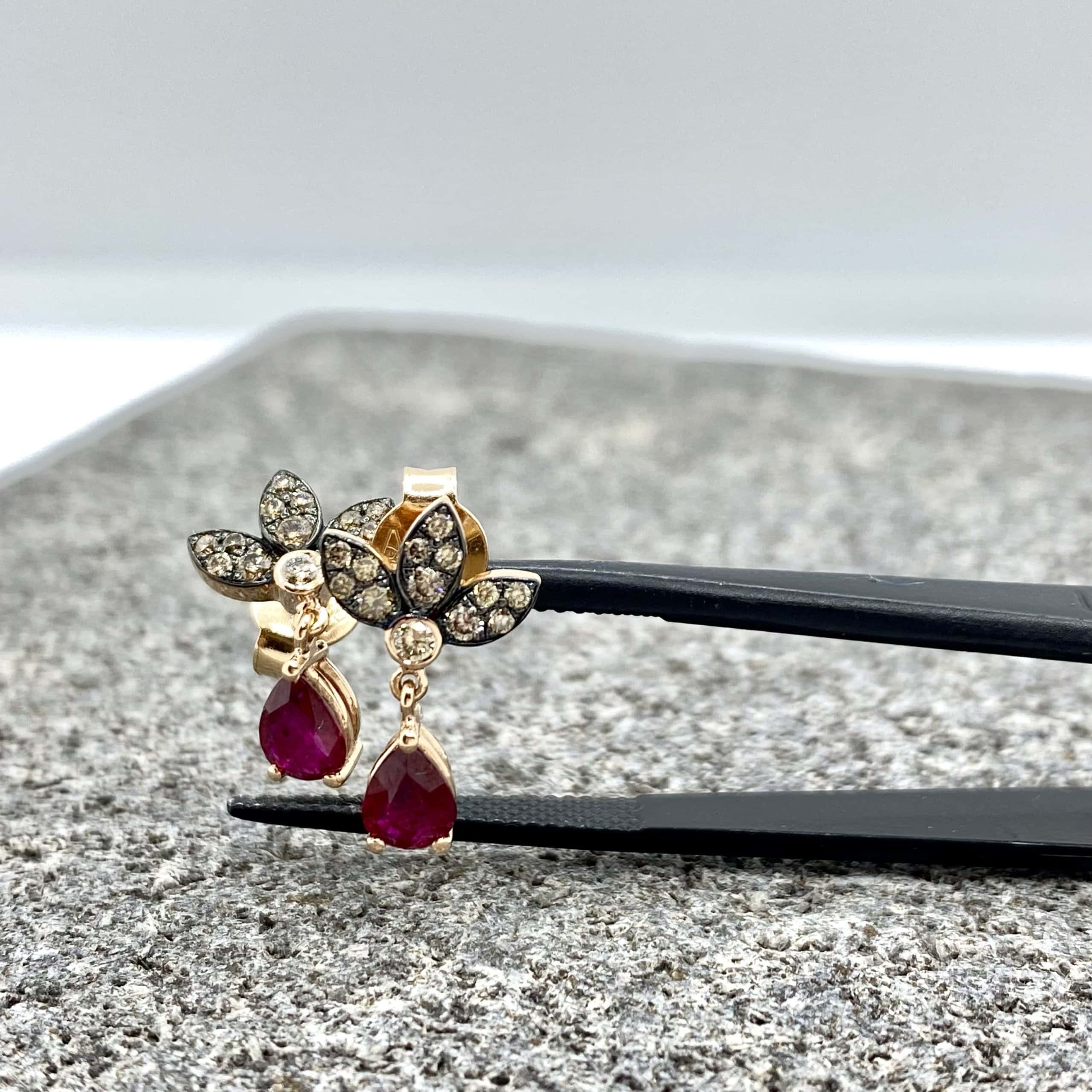 Brown diamonds & natural ruby drops pair of earrings — Melina Fachidis (4)