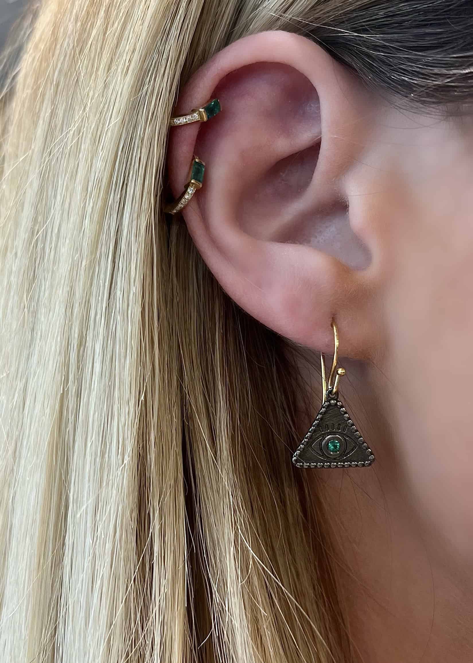 Triangular green eye earrings — Melina Fachidis (3)