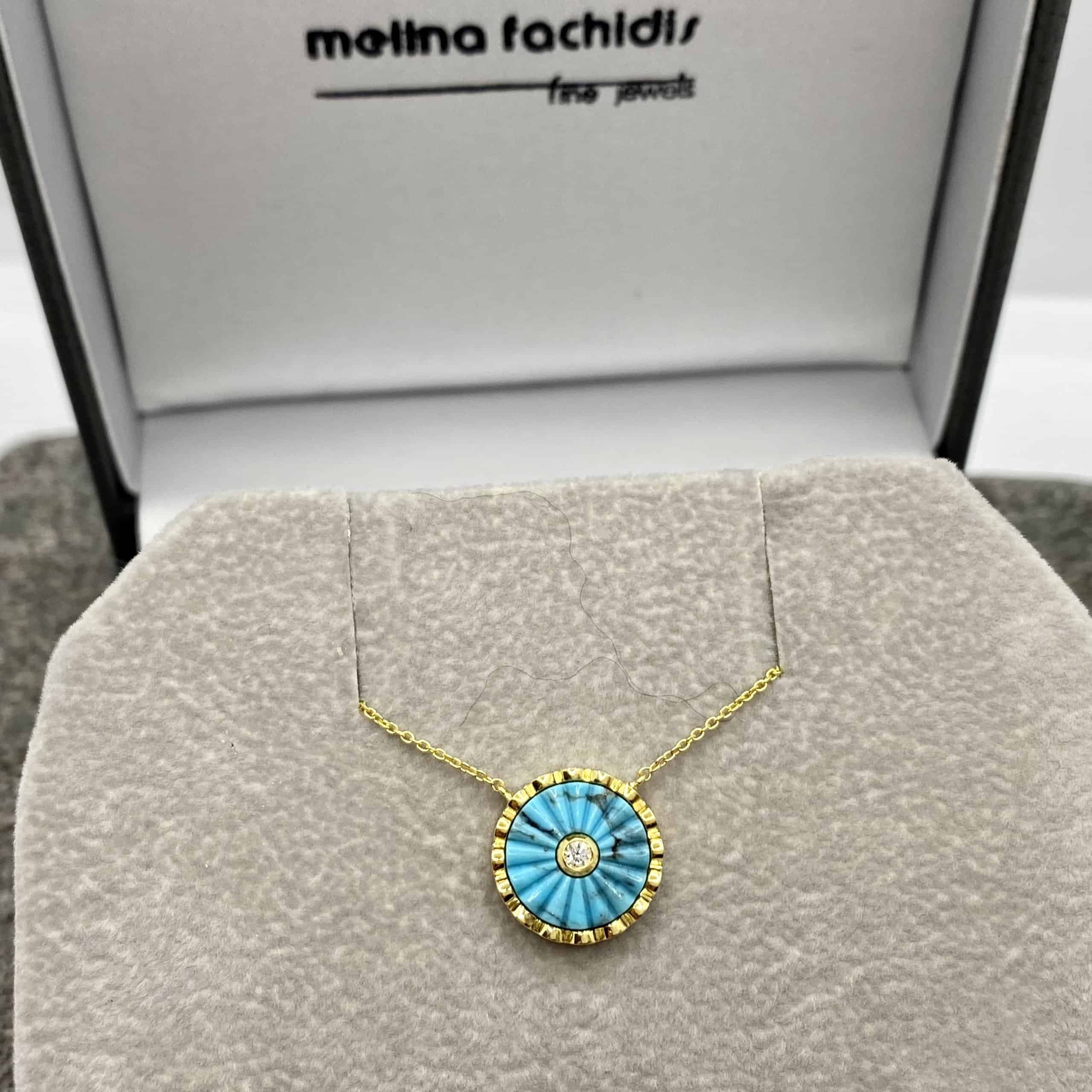 Carved wavy turquoise round pendant — Melina Fachidis (2)