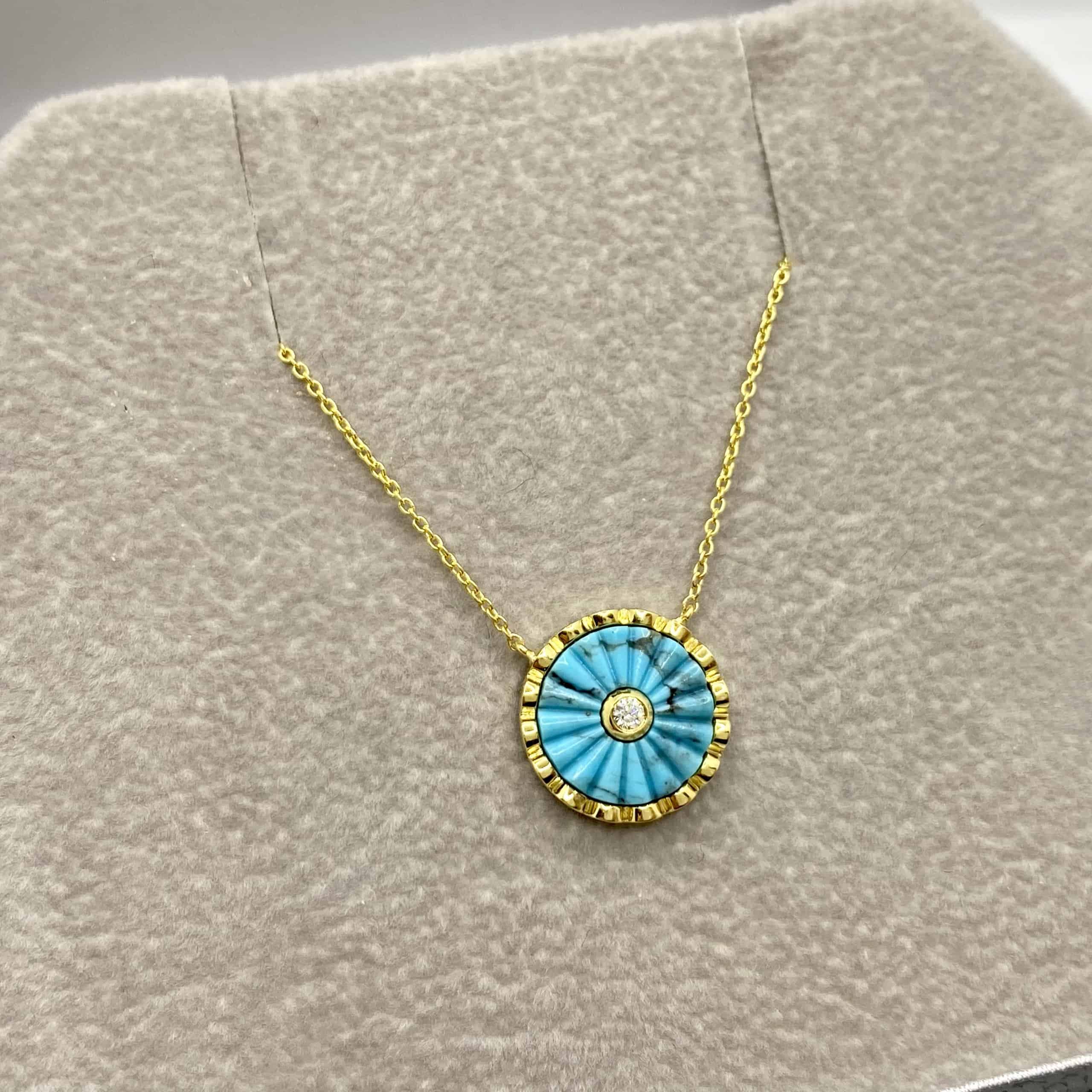 Carved wavy turquoise round pendant — Melina Fachidis (3)