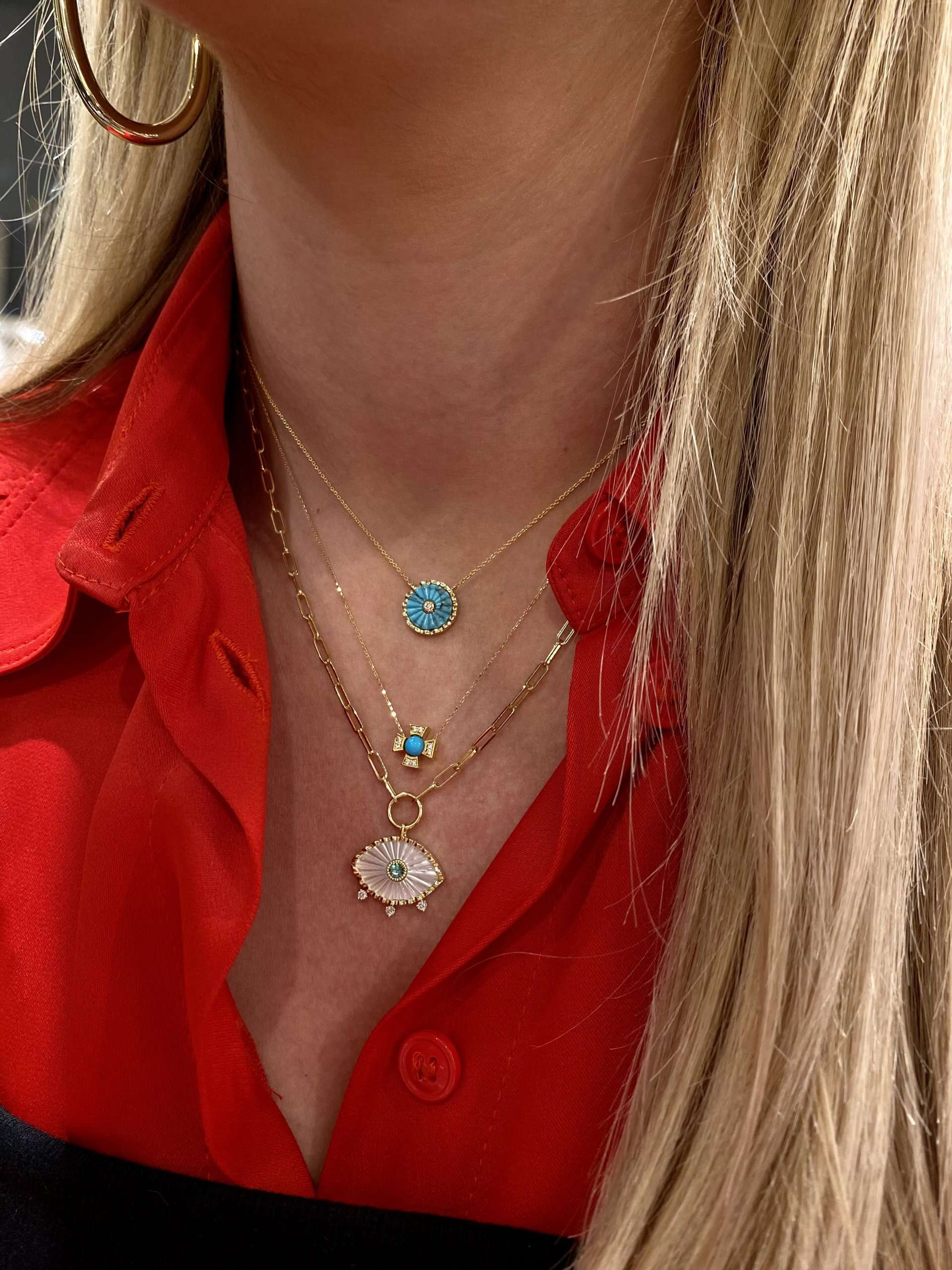Carved wavy turquoise round pendant — Melina Fachidis (4)