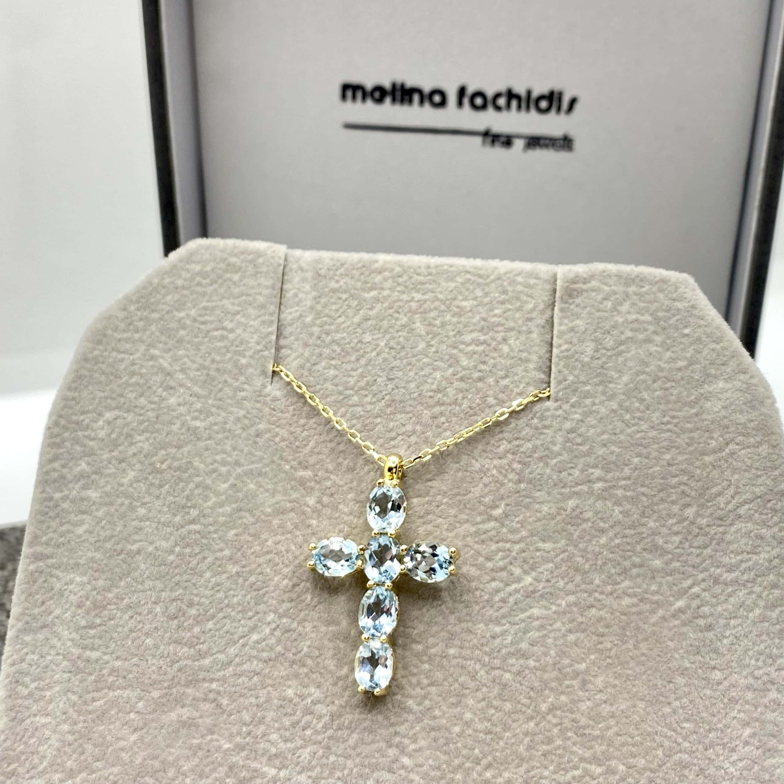 Sky Blue topaz cross pendant — Melina Fachidis (2)