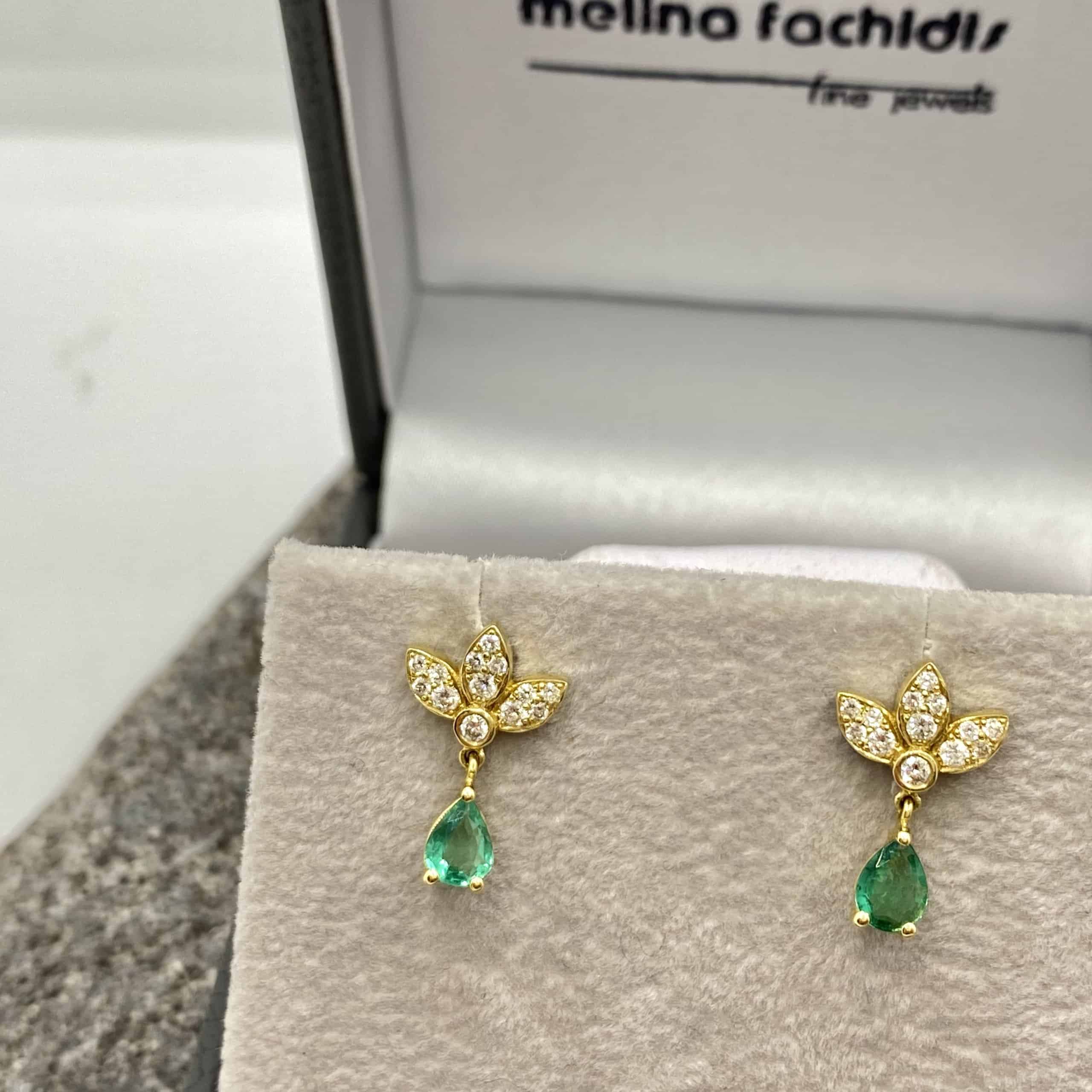 Natural emerald drops white diamonds earrings — Melina Fachidis (3)