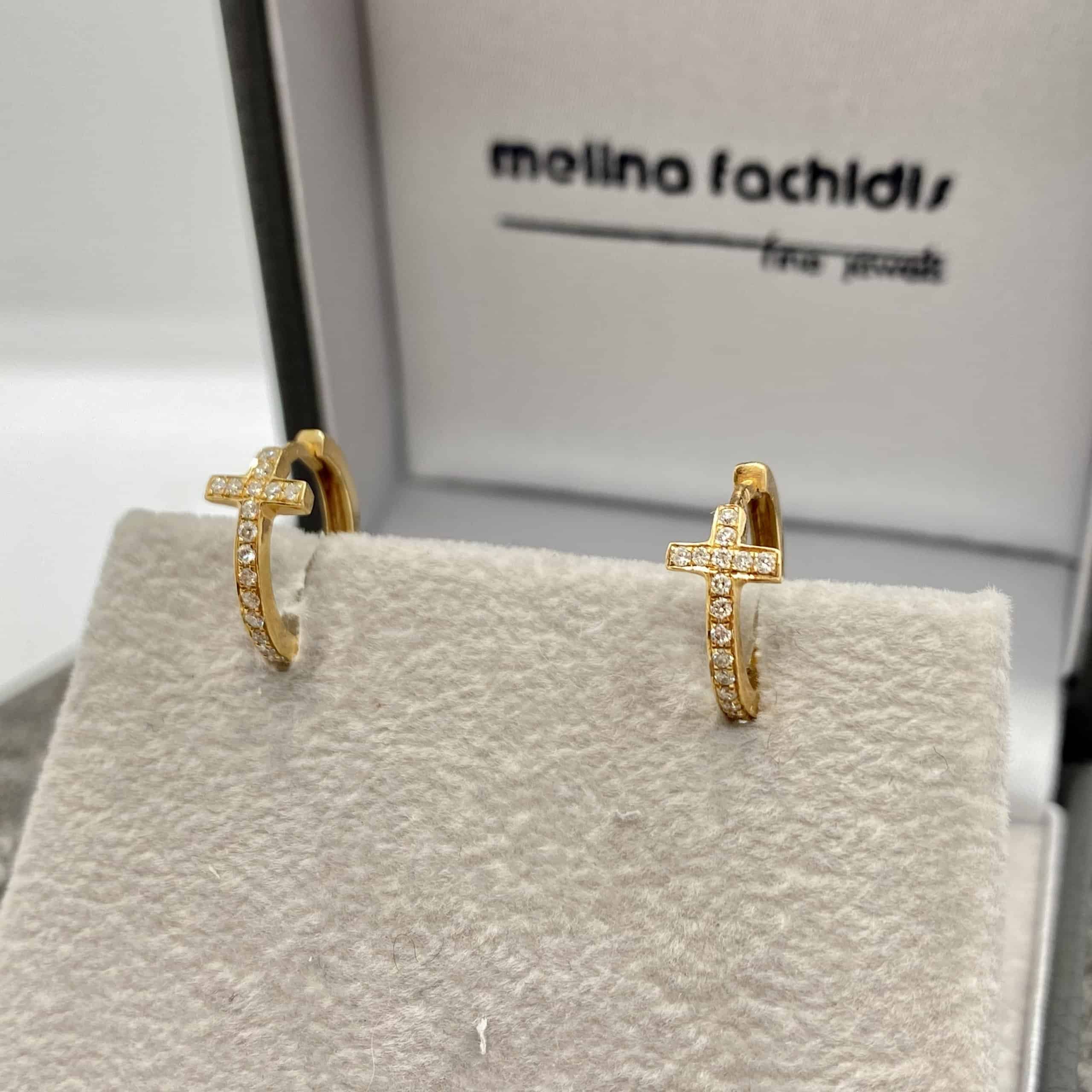 18k rose gold diamond hoop earrings with cross — Melina Fachidis (4)