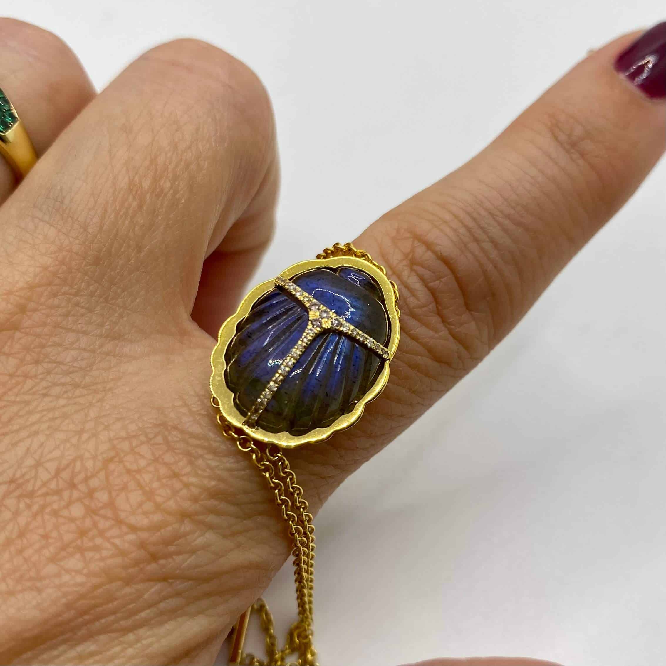 Labradorite scarab chain bracelet with brown diamonds — Melina Fachidis (3)
