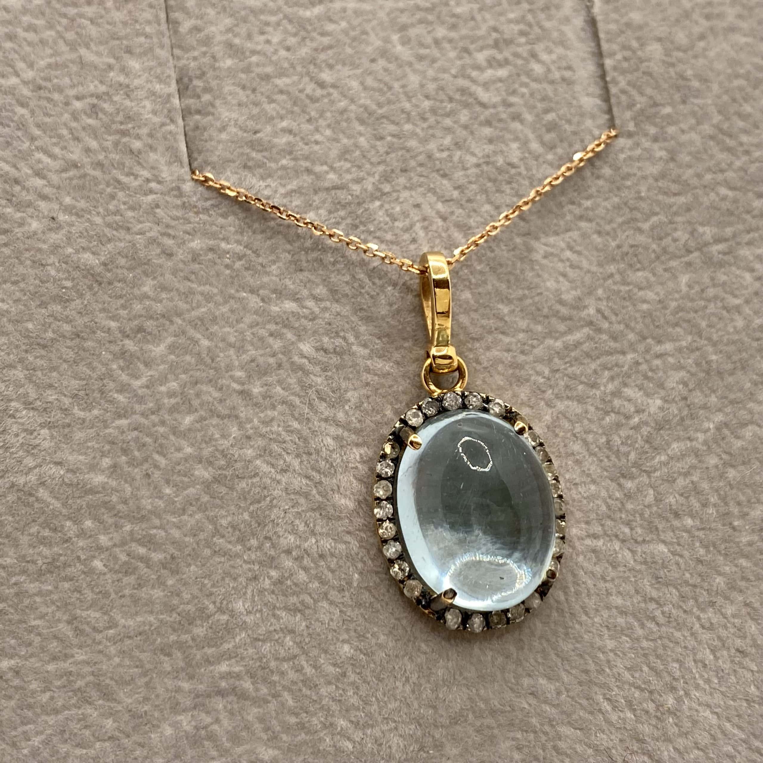 Cabochon aquamarine oval pendant with diamonds — Melina Fachidis (2)