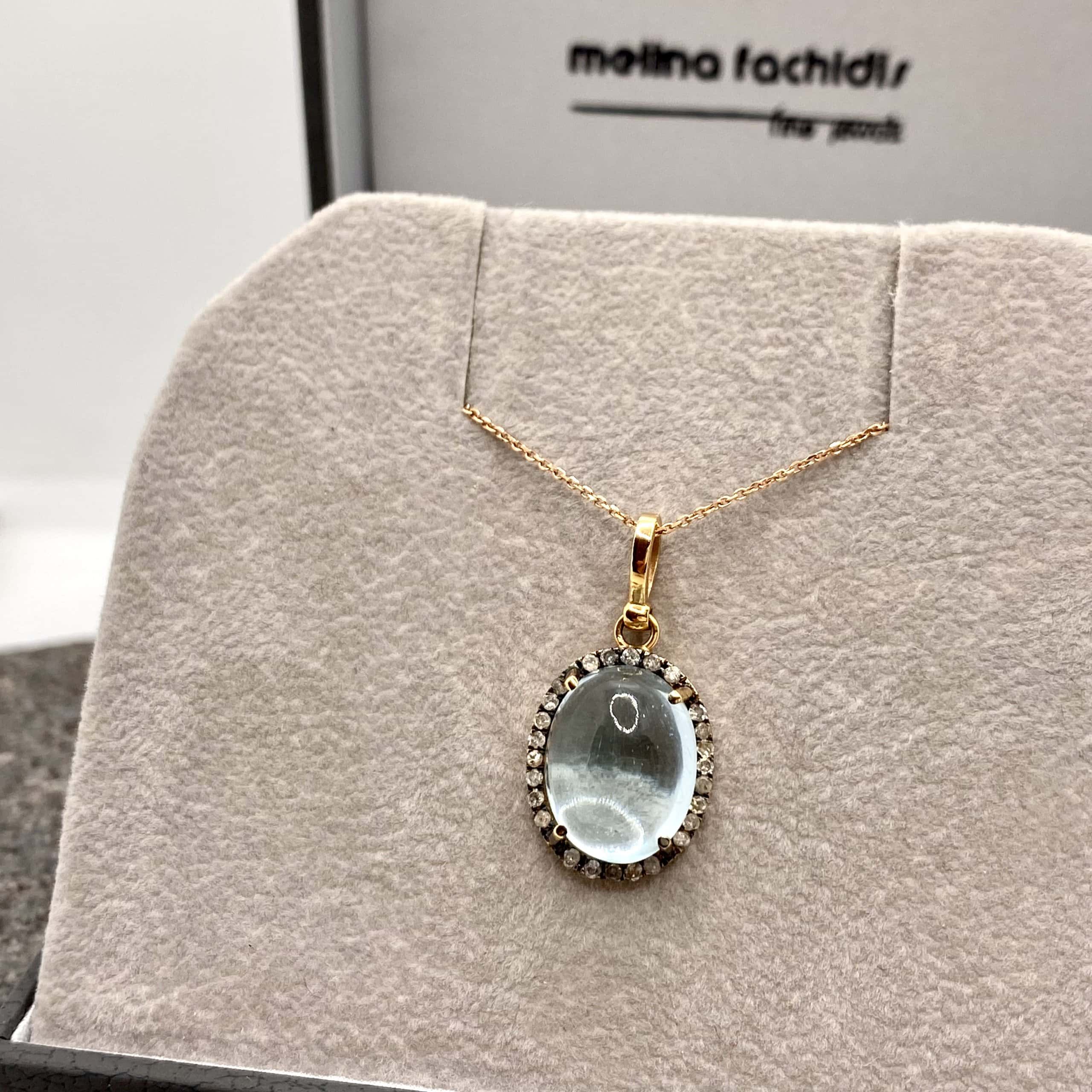 Cabochon aquamarine oval pendant with diamonds — Melina Fachidis (3)